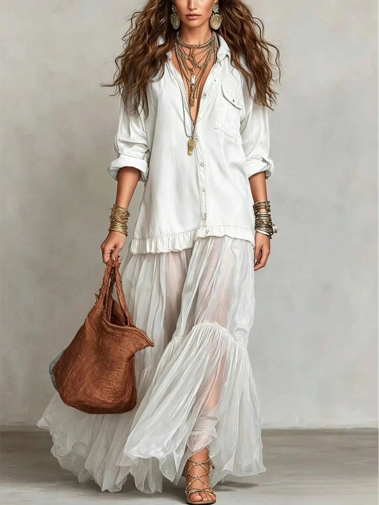 2026 Hot Vintage Collar Faux Denim Maxi Dress With Pockets Casual Women Dress - image 17