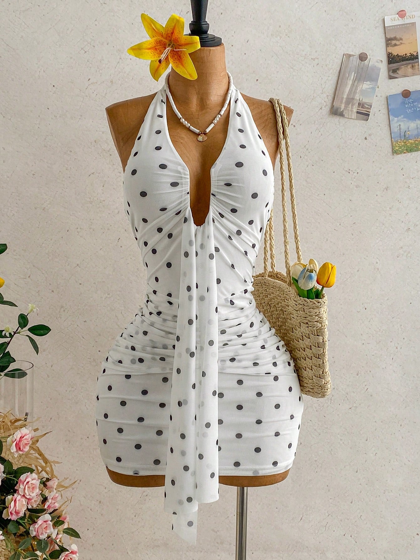 Ure Wave Women's Casual Vacation Sexy Ribbon Halter Bowknot Ruched