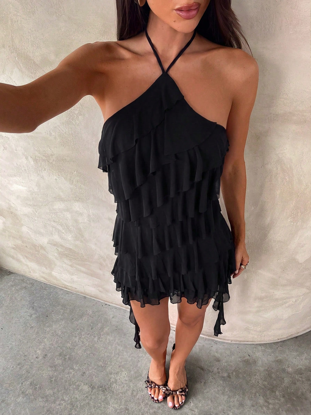 Aloruh Purple Summer 70s Party Party Night Y2K Music Festival Halter Multilayer Ruffle Mesh Mini - image 3