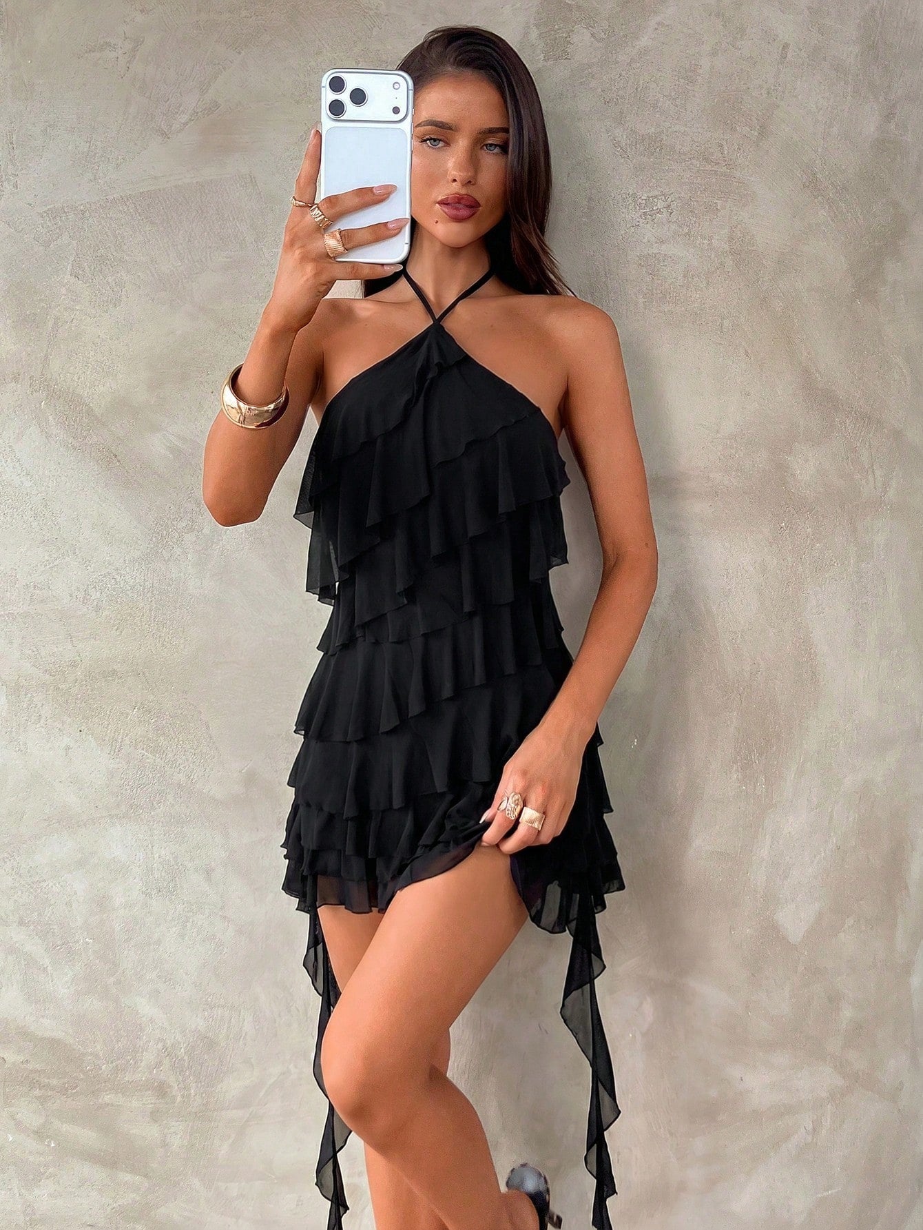 Aloruh Purple Summer 70s Party Party Night Y2K Music Festival Halter Multilayer Ruffle Mesh Mini - image 6