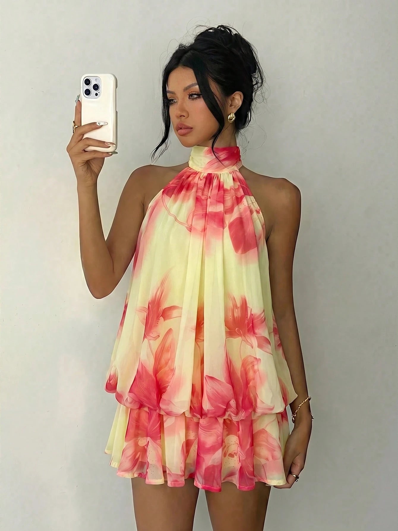 Aloruh Chic Green Halter Neck Mini Dress For Women Casual A Line