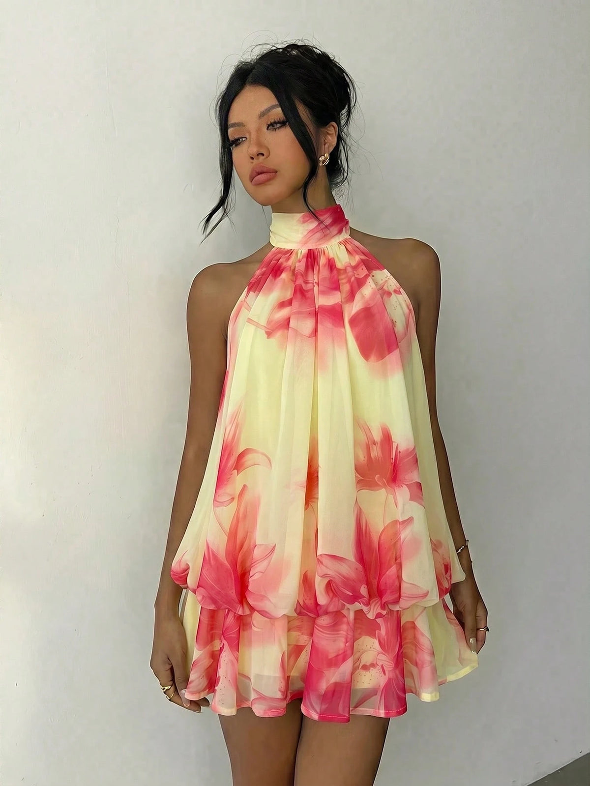 Aloruh Chic Green Halter Neck Mini Dress For Women Casual A Line Sleeveless Cold Shoulder Design - image 16