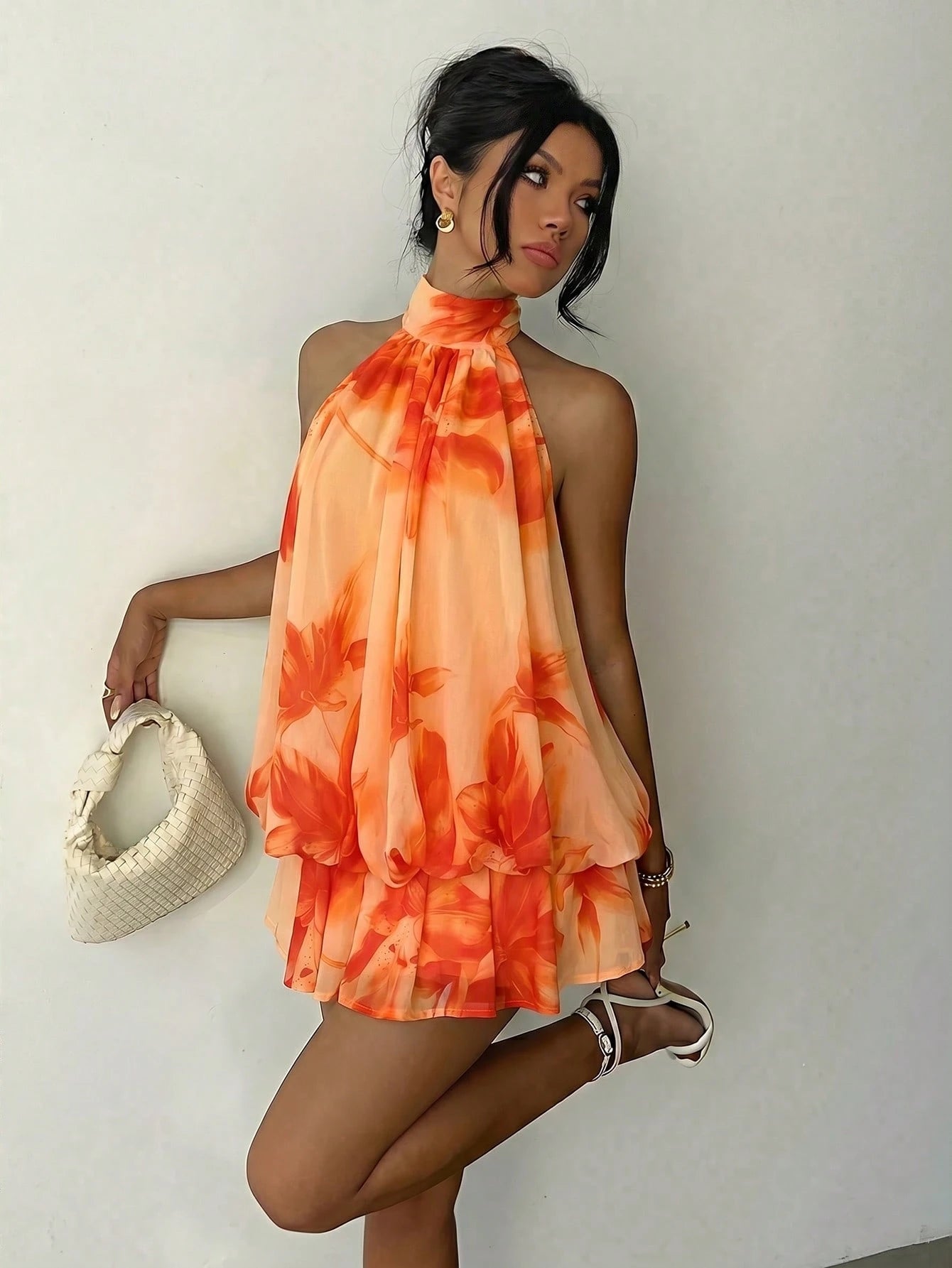Aloruh Chic Green Halter Neck Mini Dress For Women Casual A Line