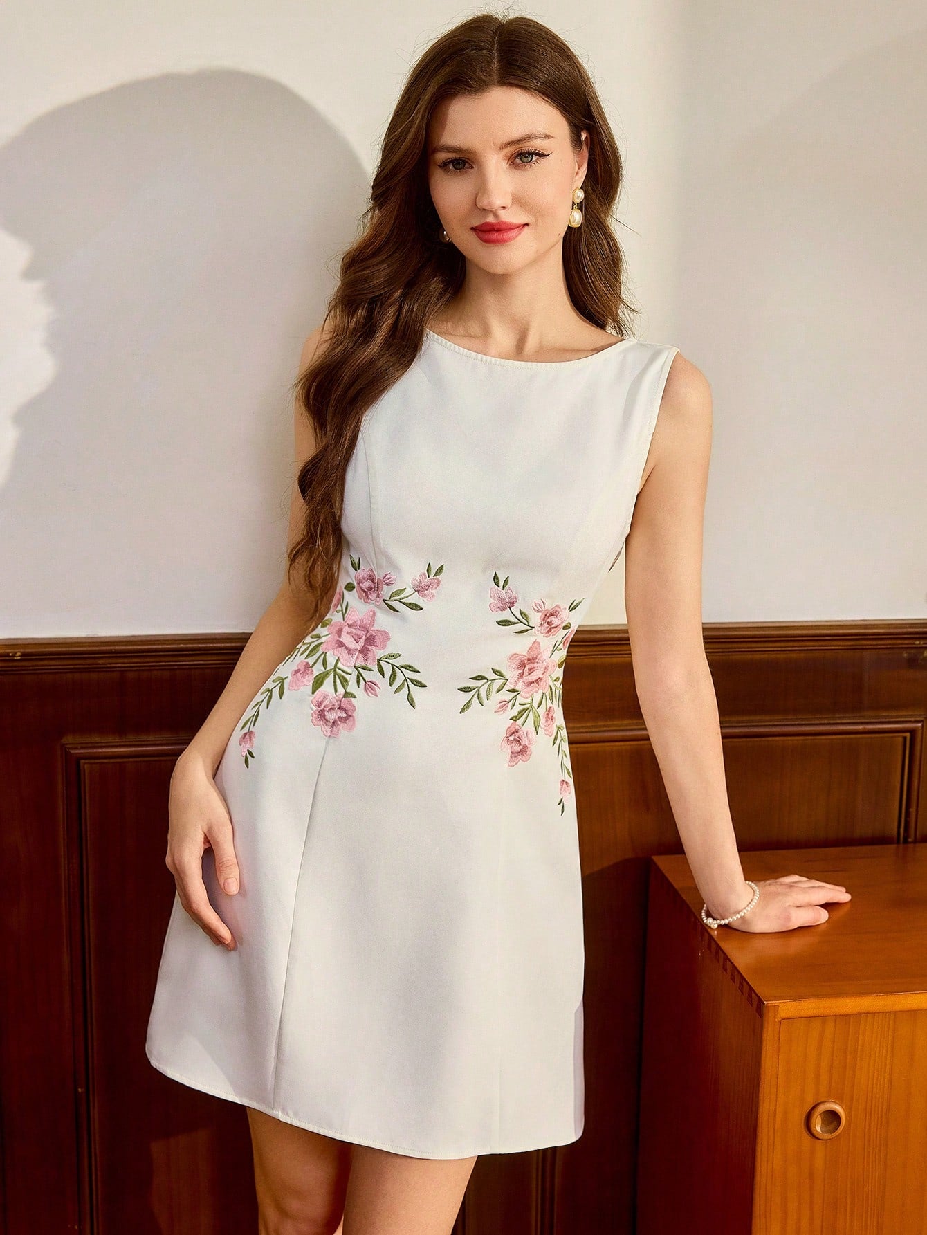 Vintamour Women's Elegant Romantic White Floral Jacquard Mini Dress,Sleeveless Bodycon Summer Vacation - image 13