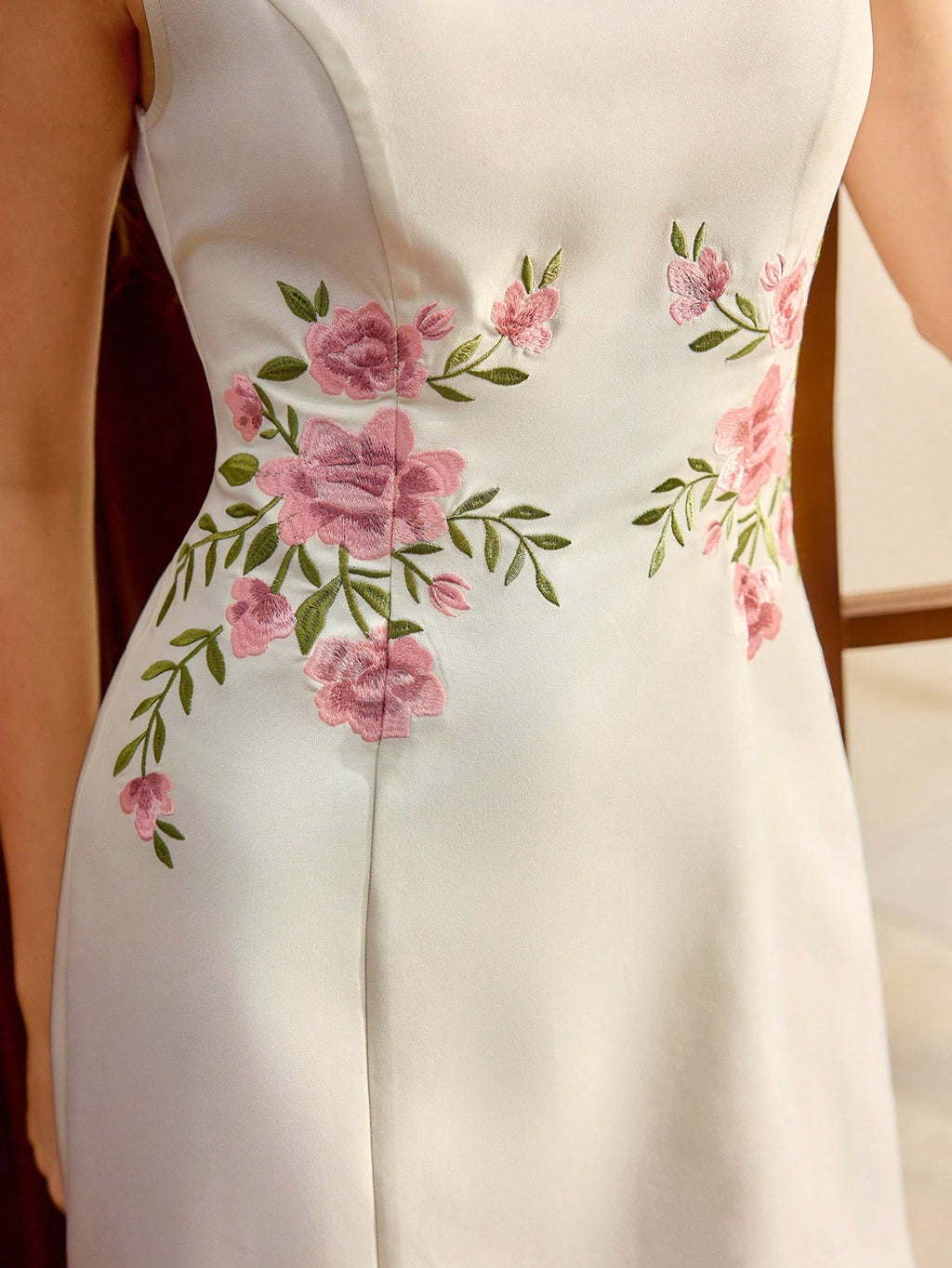 Vintamour Women's Elegant Romantic White Floral Jacquard Mini Dress,Sleeveless Bodycon Summer Vacation - image 16