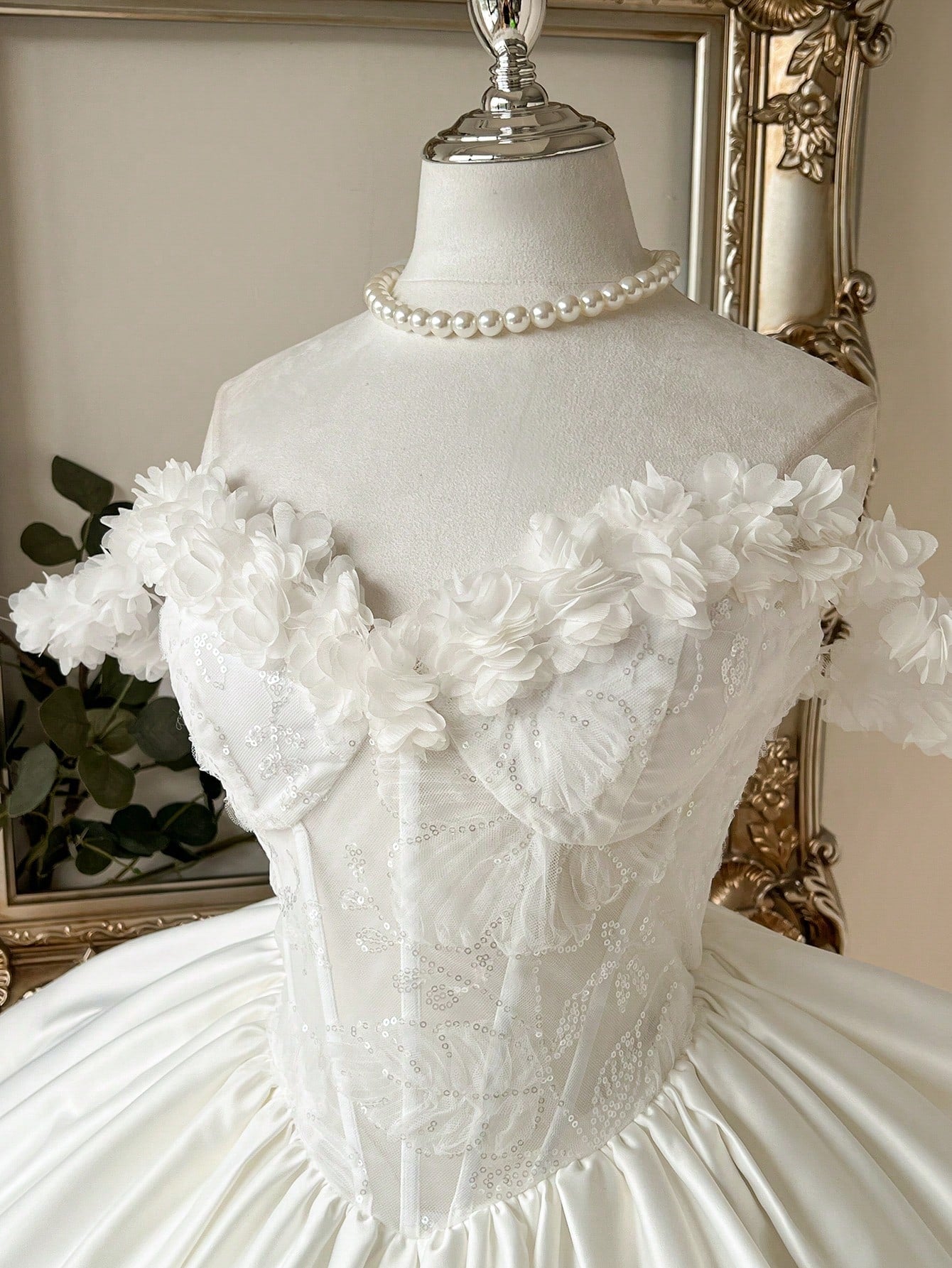 Lovelzi Elegant White Sequined Embroidered Satin 3D Flowers Off-Shoulder A-Line Short Bridal Shower Dress For - image 2