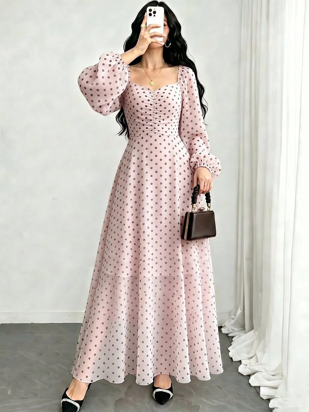Modelyn Spring/Summer Polka Dot Cinched Cinched Waist Elegant