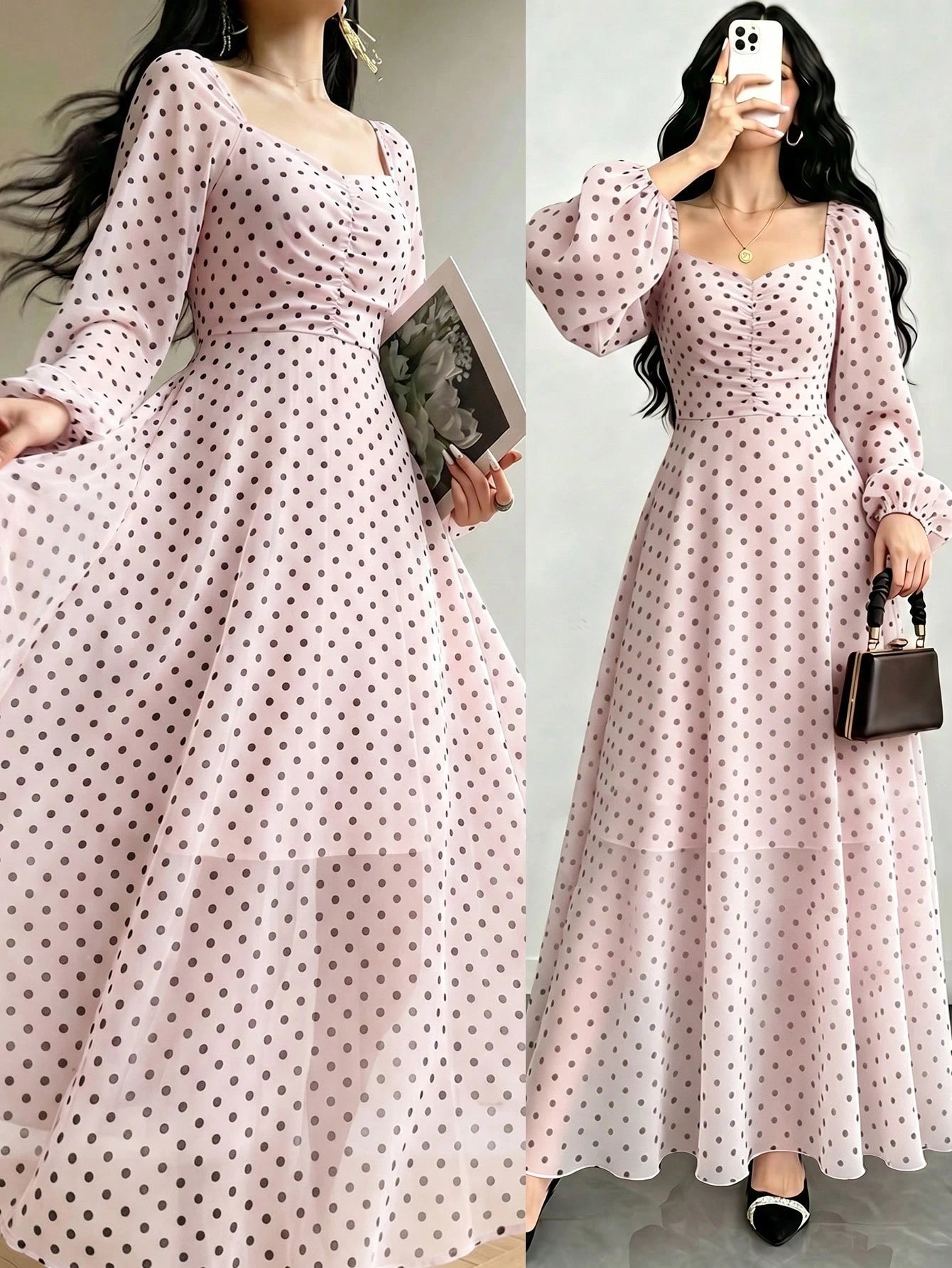 Modelyn Spring/Summer Polka Dot Cinched Cinched Waist Elegant