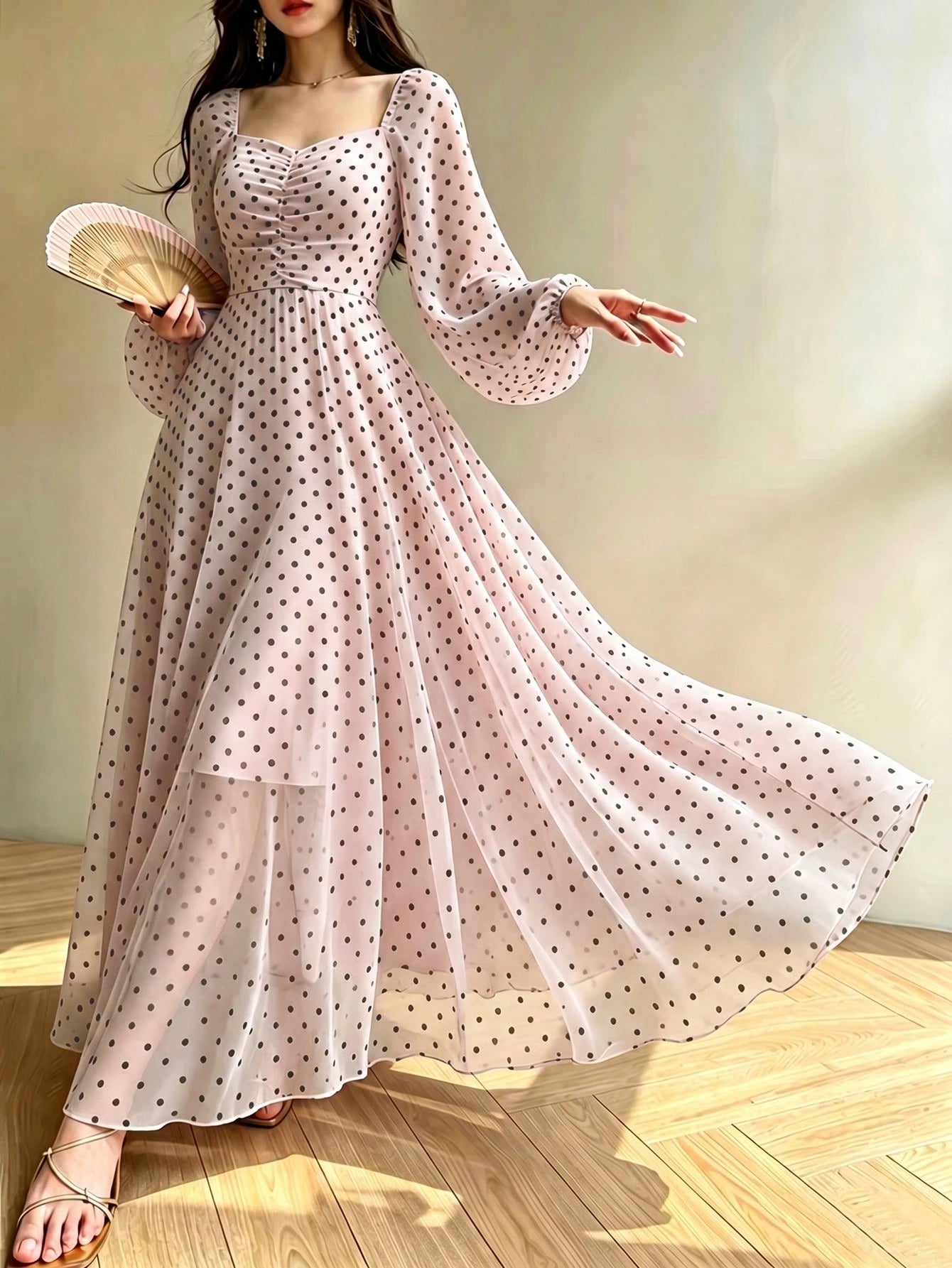 Modelyn Spring/Summer Polka Dot Cinched Cinched Waist Elegant