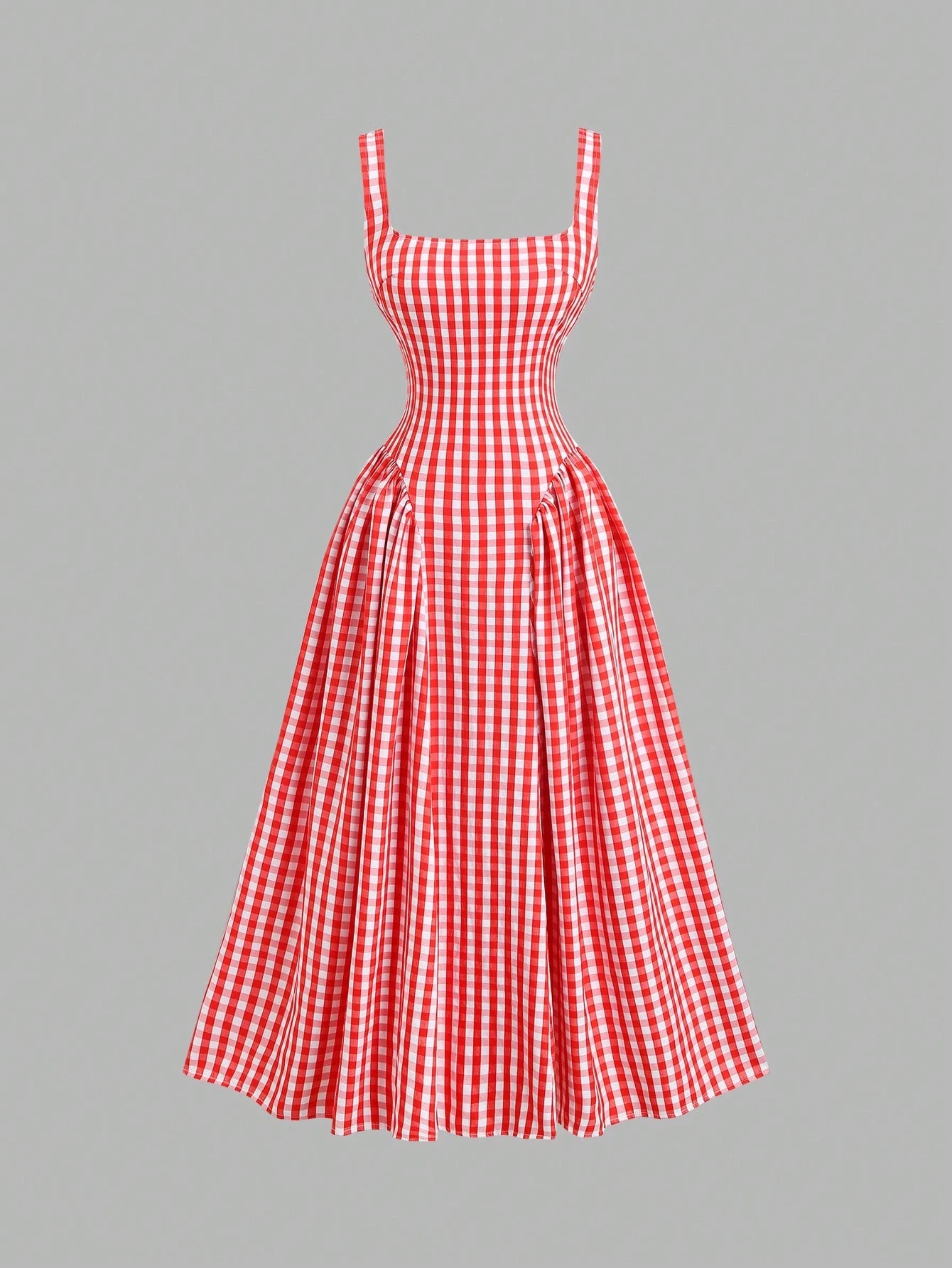 Sweetra French Romantic Plaid Flared Skirt Sweet Puff Dress Spaghetti