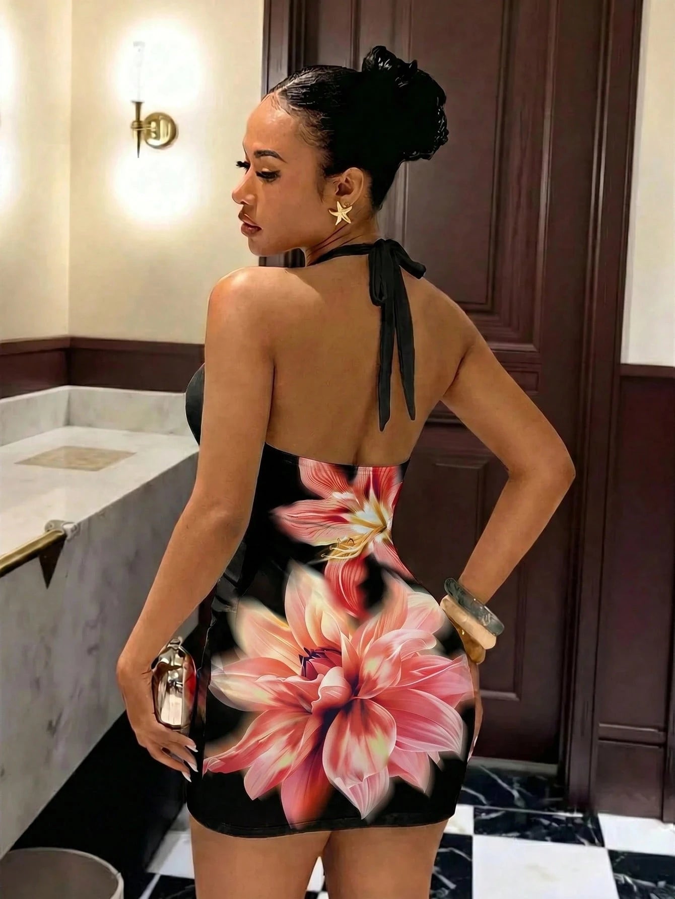 Slaydiva Floral Dresses For Women Floral Print Bodycon Halter Mini Dress,Summer Dresses For Women Bodycon - image 2