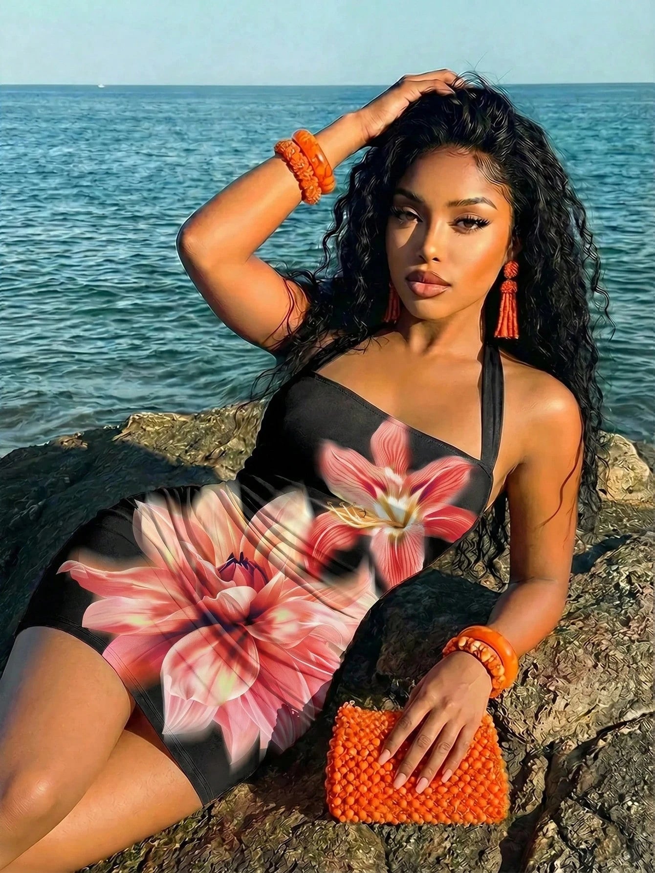 Slaydiva Floral Dresses For Women Floral Print Bodycon Halter Mini Dress,Summer Dresses For Women Bodycon - image 3