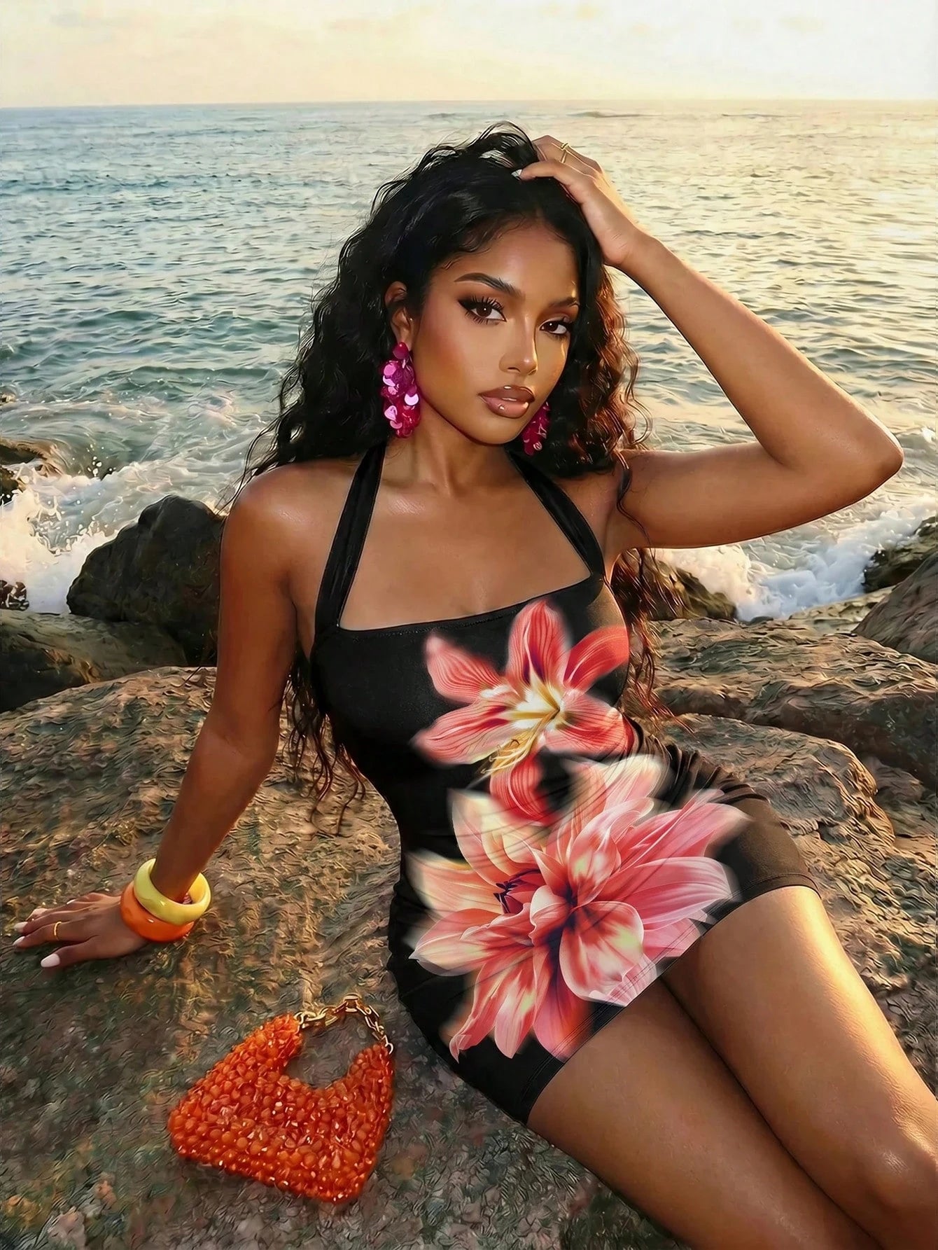 Slaydiva Floral Dresses For Women Floral Print Bodycon Halter Mini Dress,Summer Dresses For Women Bodycon - image 4