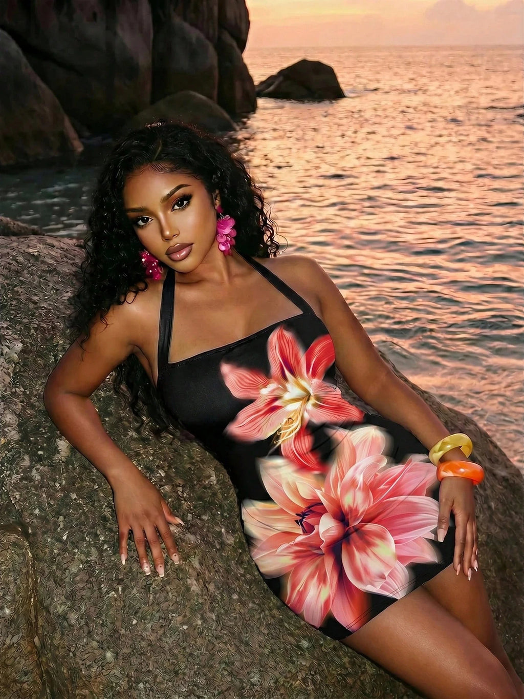 Slaydiva Floral Dresses For Women Floral Print Bodycon Halter Mini Dress,Summer Dresses For Women Bodycon - image 5