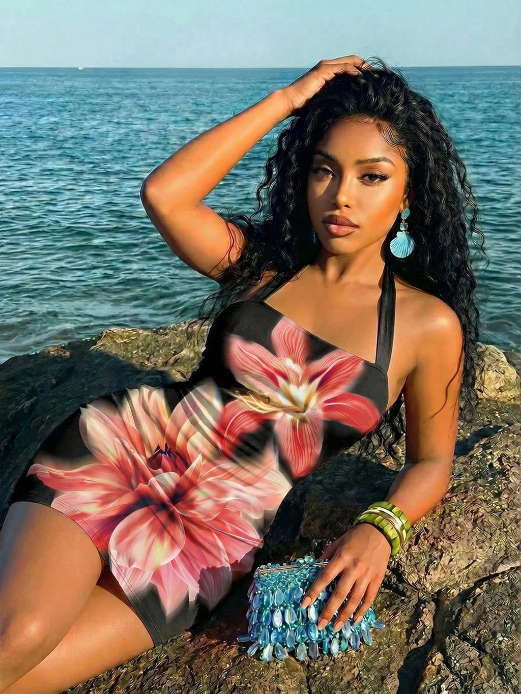 Slaydiva Floral Dresses For Women Floral Print Bodycon Halter Mini Dress,Summer Dresses For Women Bodycon - image 8