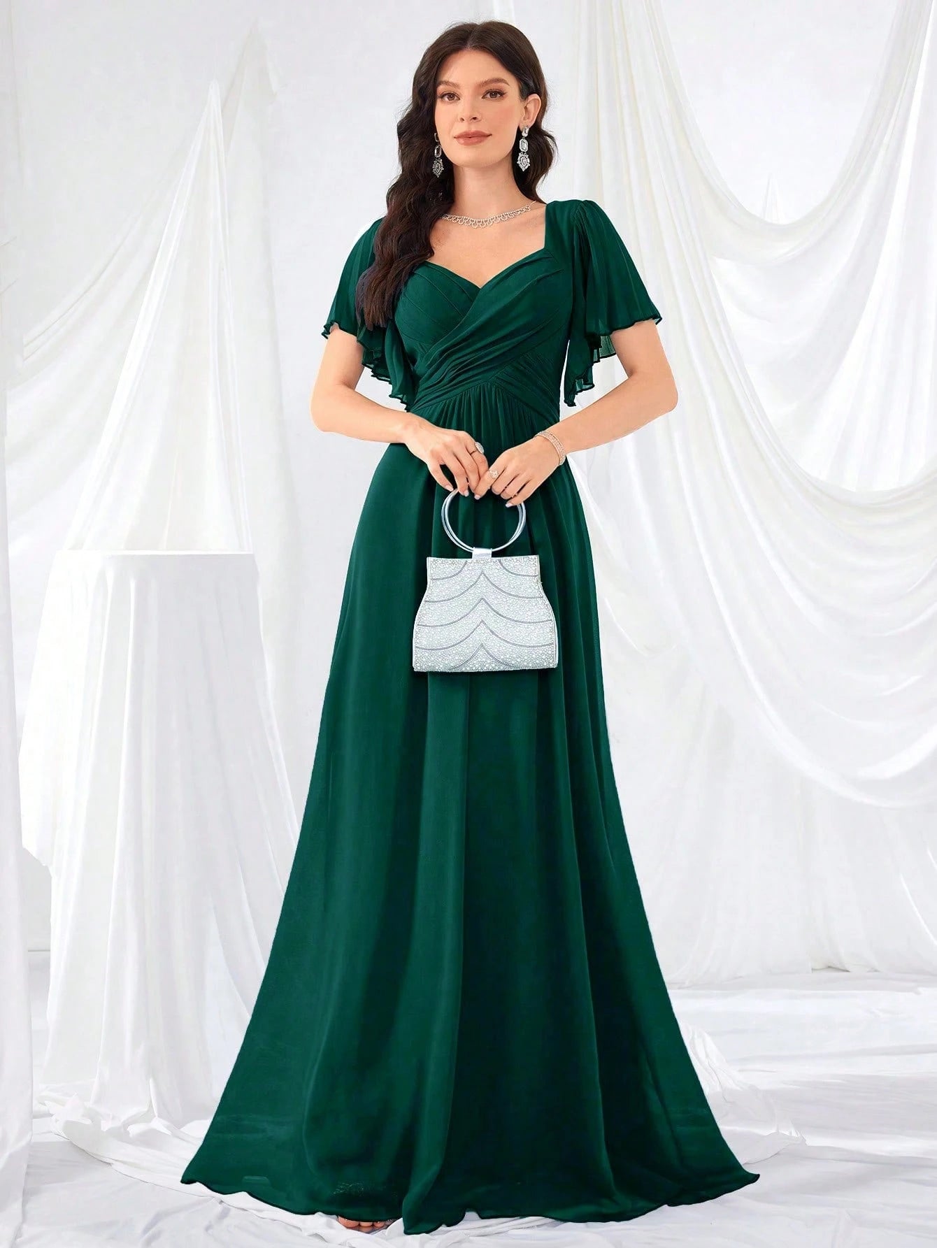Flounce Sleeve Back Sweetheart Neck Solid Color Tulle Dress, Bridesmaid Dress Wedding - image 4