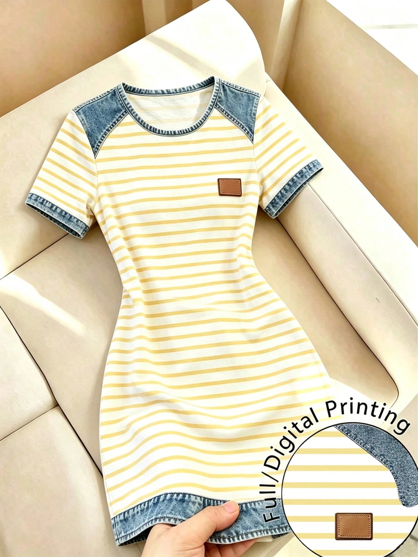 Franclia Women's Striped Cherry Print Round Neck Short Sleeve Casual