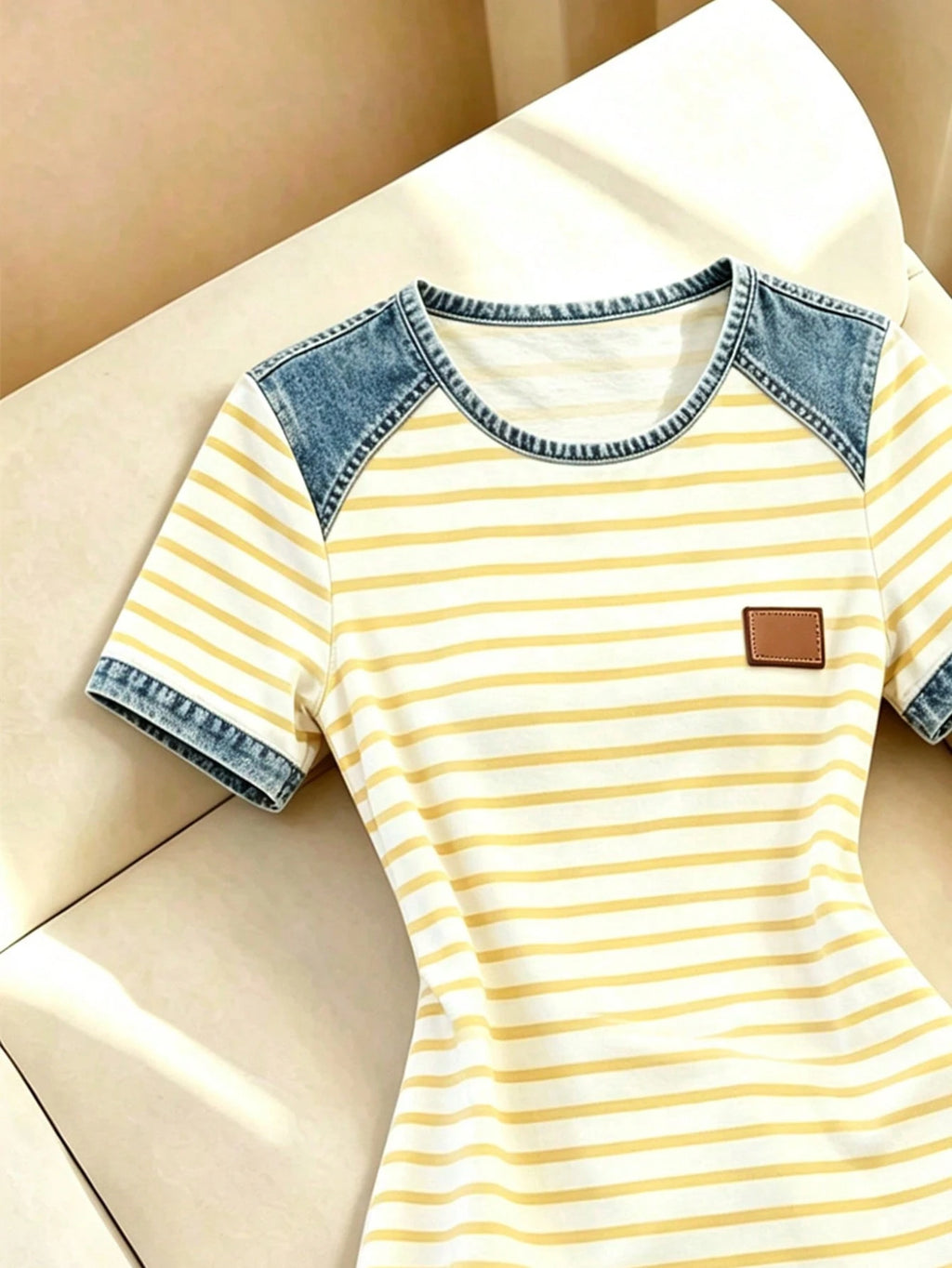Franclia Women's Striped Cherry Print Round Neck Short Sleeve Casual