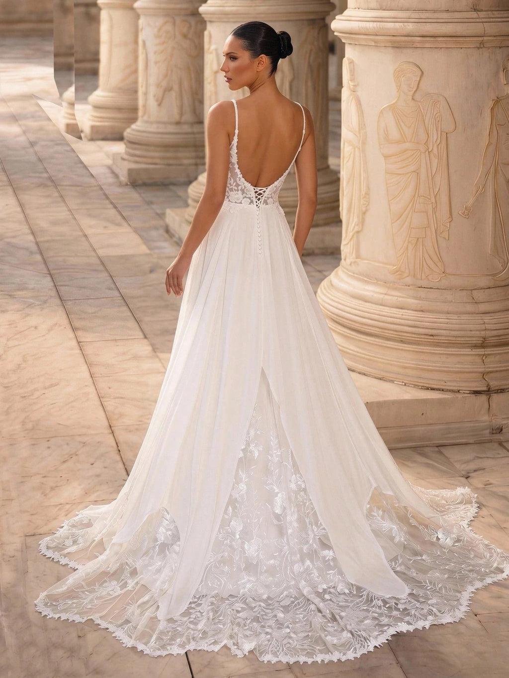 Glamrae Petite White, Summer, Elegant, Silky, Formal, Wedding Dress For Bride, Luxurious Embroidered Sequin