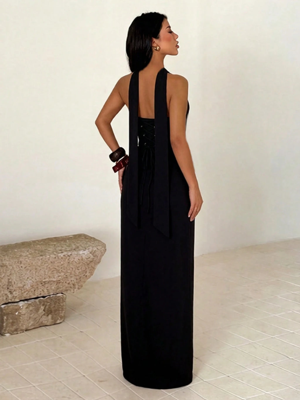 Women's Elegant Red Strapless Fitted Dress, High Slit Sexy Sleeveless