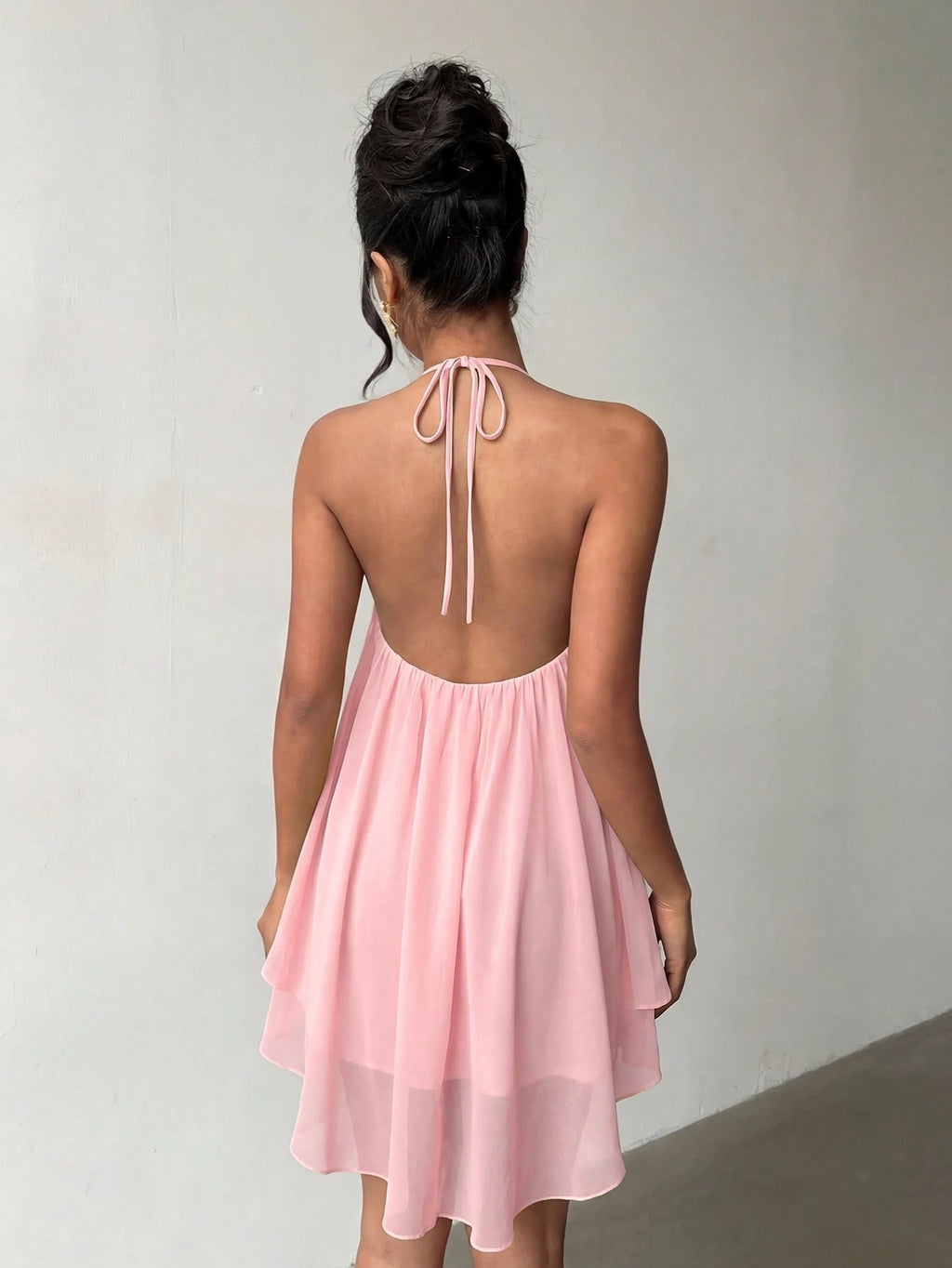 Pink Casual Sexy Chic Halter Backless Chiffon Dress With Asymmetrical Hem Party Elegant - image 12