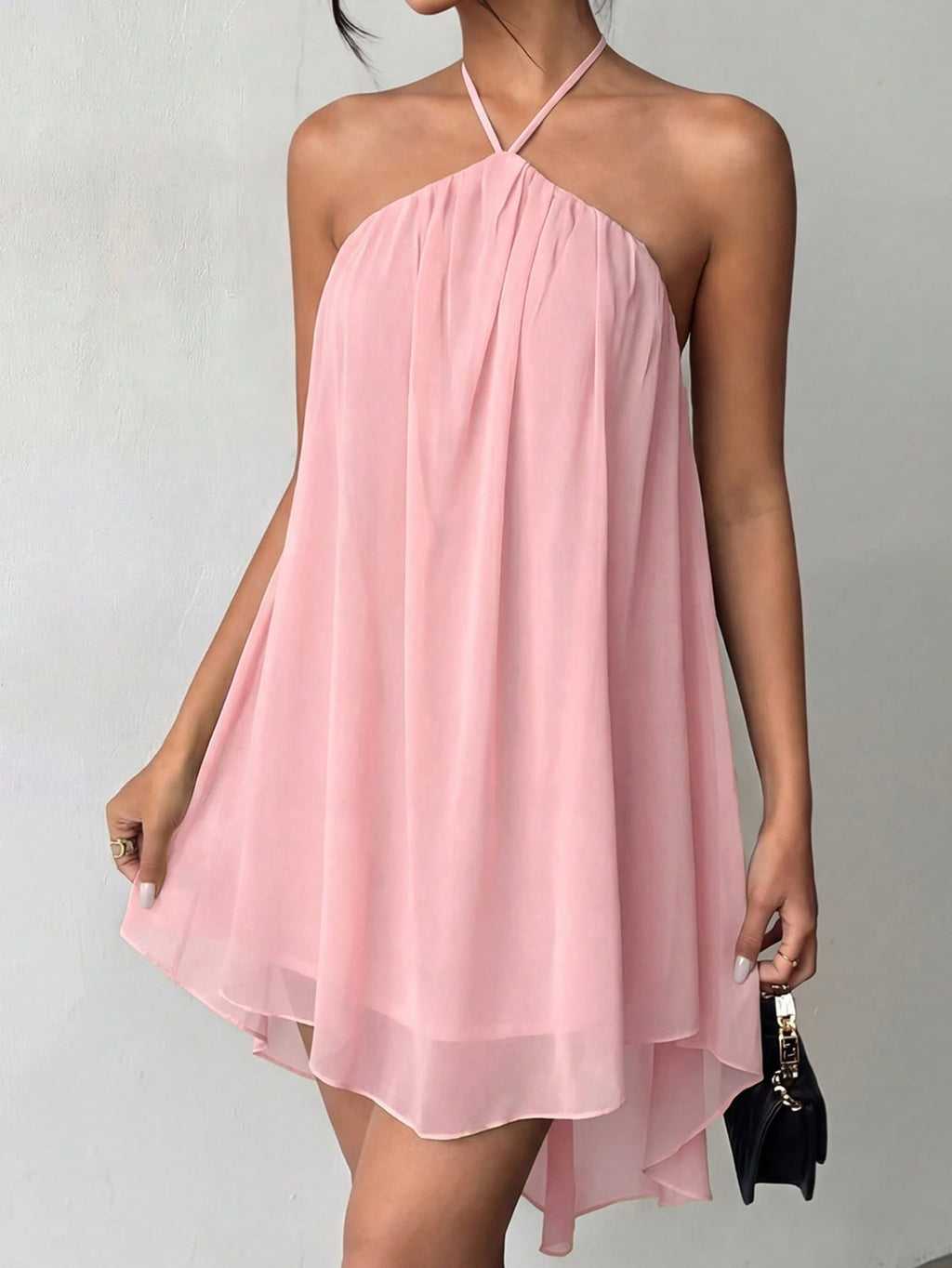 Pink Casual Sexy Chic Halter Backless Chiffon Dress With Asymmetrical Hem Party Elegant - image 14