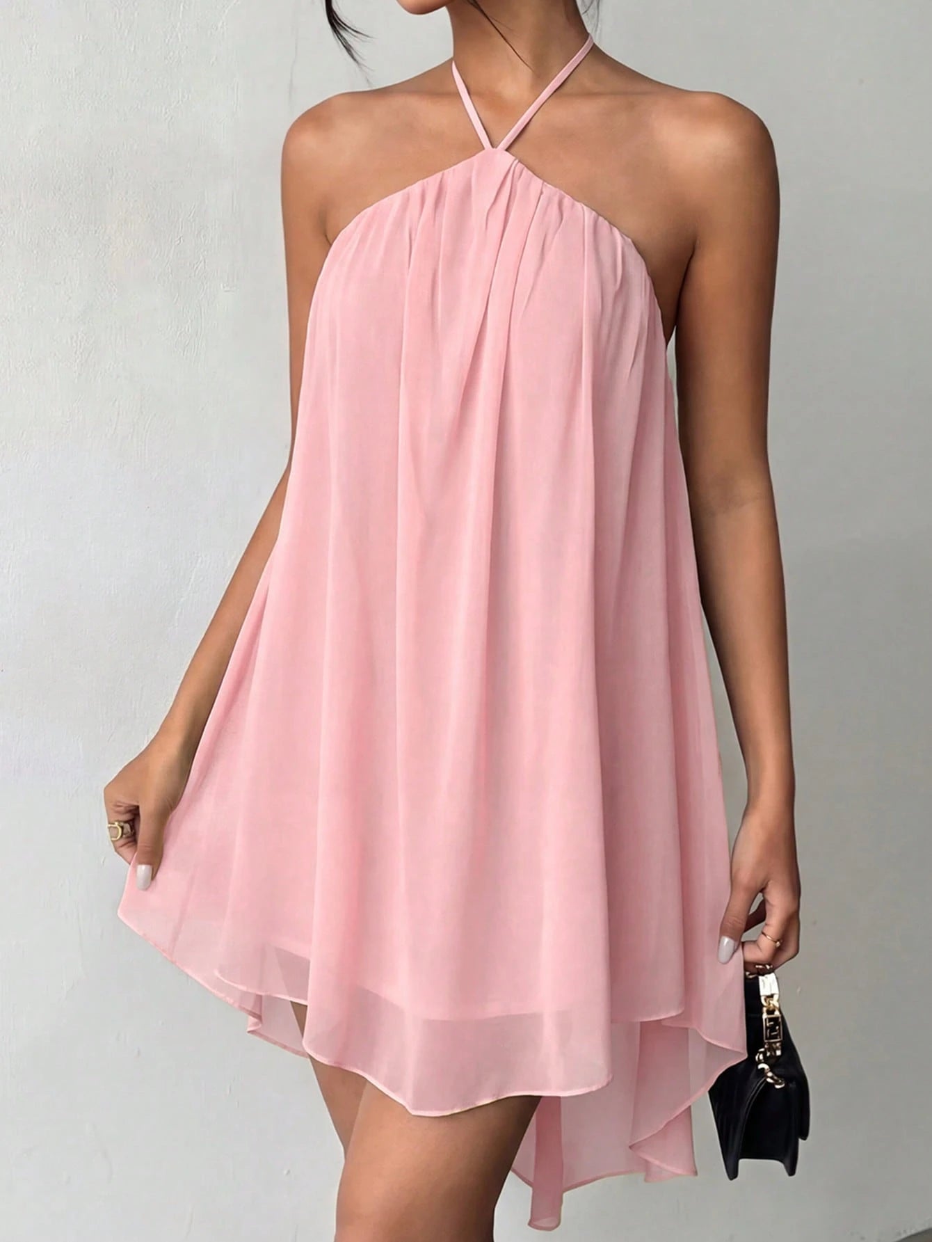 Pink Casual Sexy Chic Halter Backless Chiffon Dress With Asymmetrical Hem Party Elegant - image 14