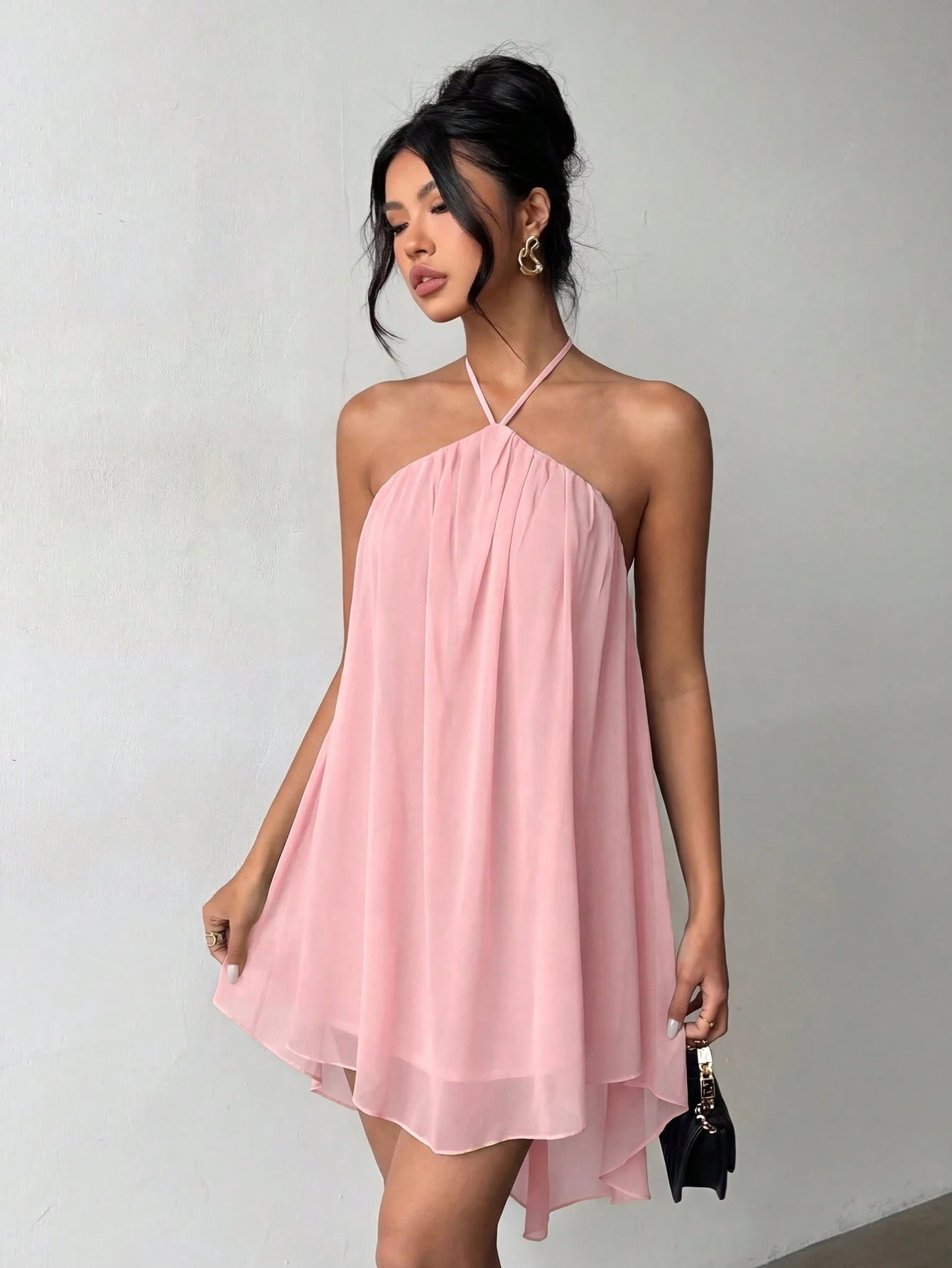 Pink Casual Sexy Chic Halter Backless Chiffon Dress With Asymmetrical Hem Party Elegant - image 13