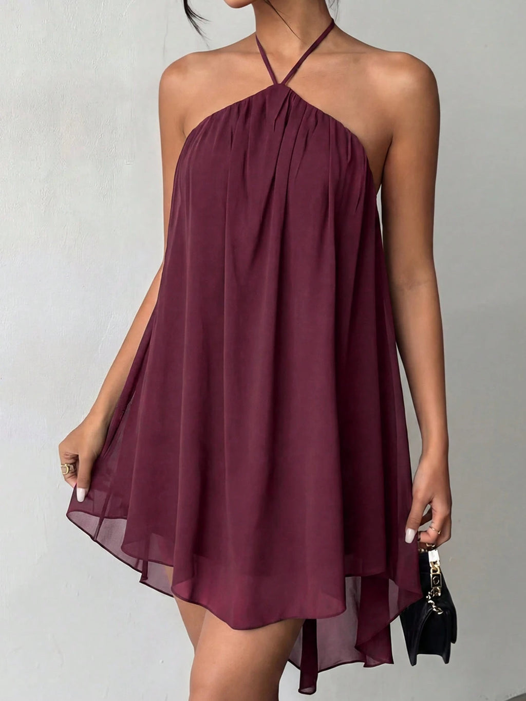 Pink Casual Sexy Chic Halter Backless Chiffon Dress With Asymmetrical Hem Party Elegant - image 8