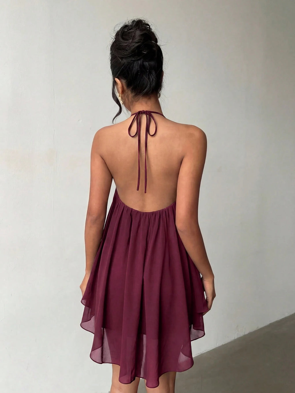 Pink Casual Sexy Chic Halter Backless Chiffon Dress With Asymmetrical Hem Party Elegant - image 6