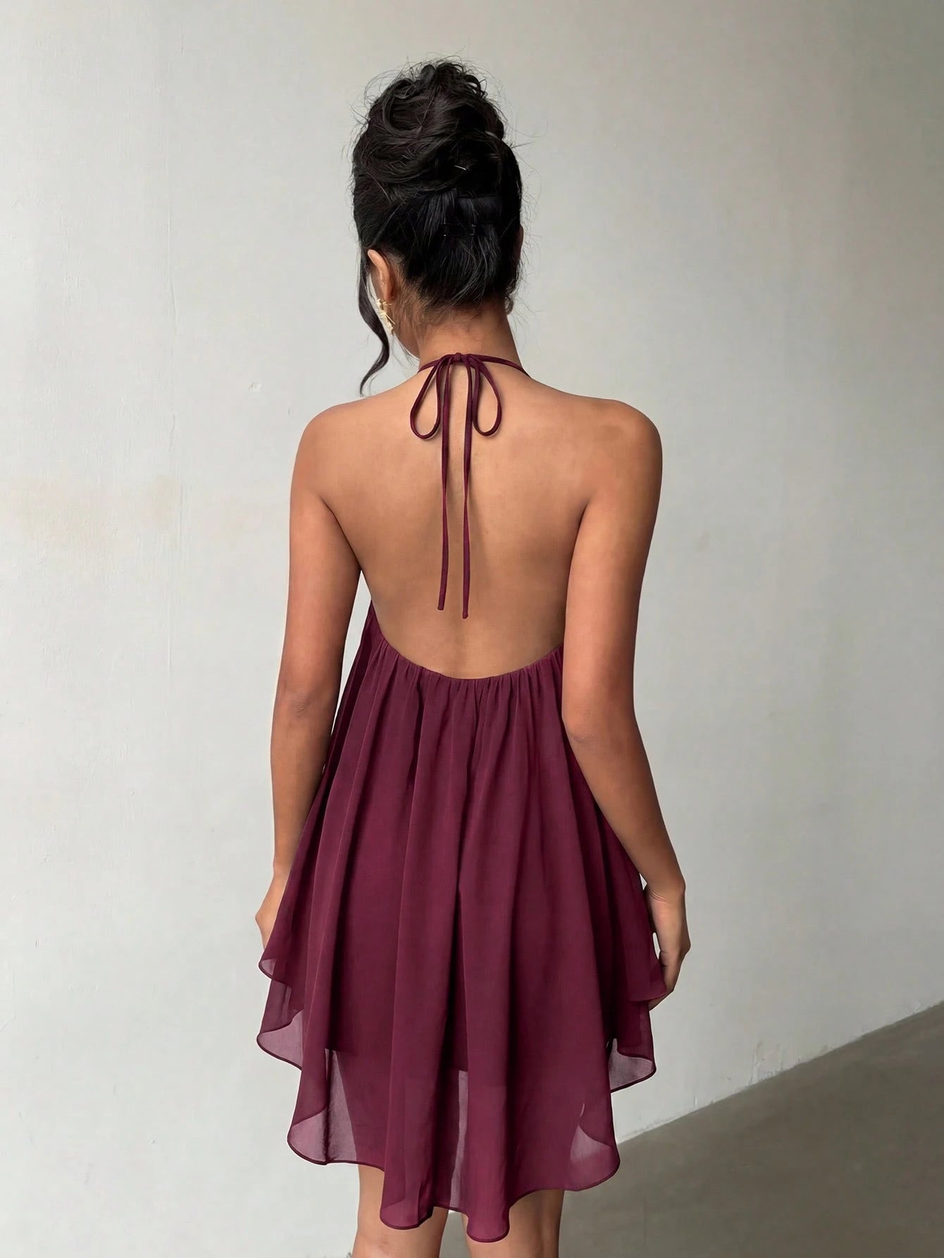 Pink Casual Sexy Chic Halter Backless Chiffon Dress With Asymmetrical Hem Party Elegant - image 6