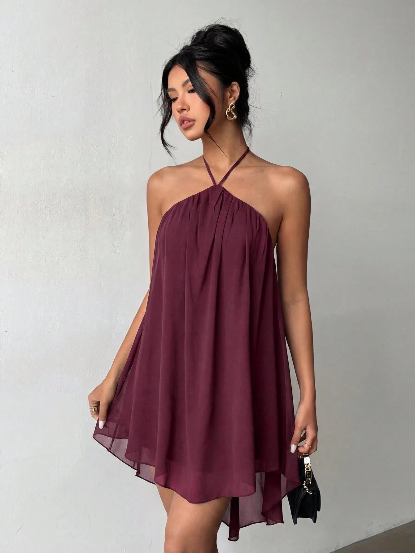 Pink Casual Sexy Chic Halter Backless Chiffon Dress With Asymmetrical Hem Party Elegant - image 7