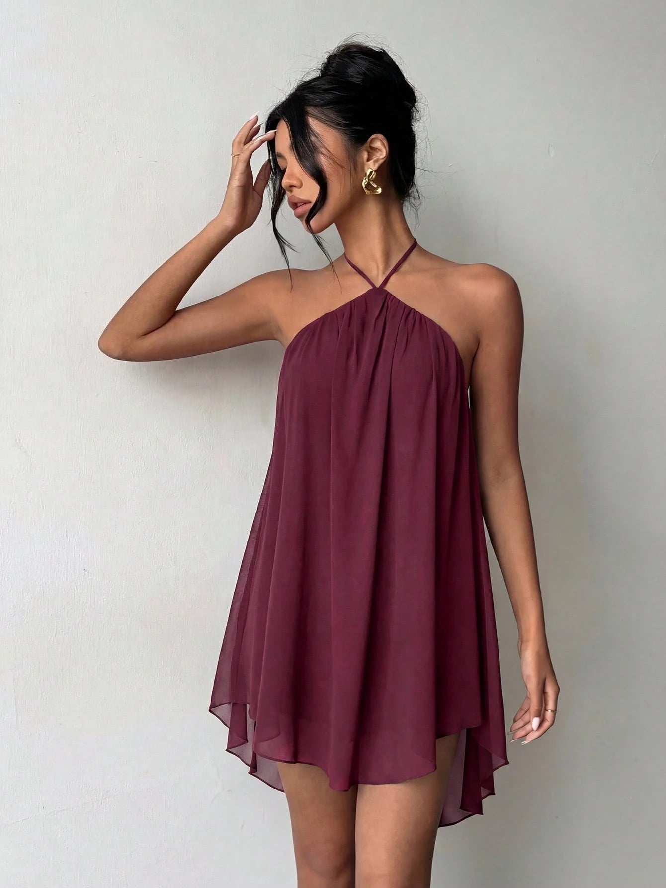 Pink Casual Sexy Chic Halter Backless Chiffon Dress With Asymmetrical Hem Party Elegant - image 5