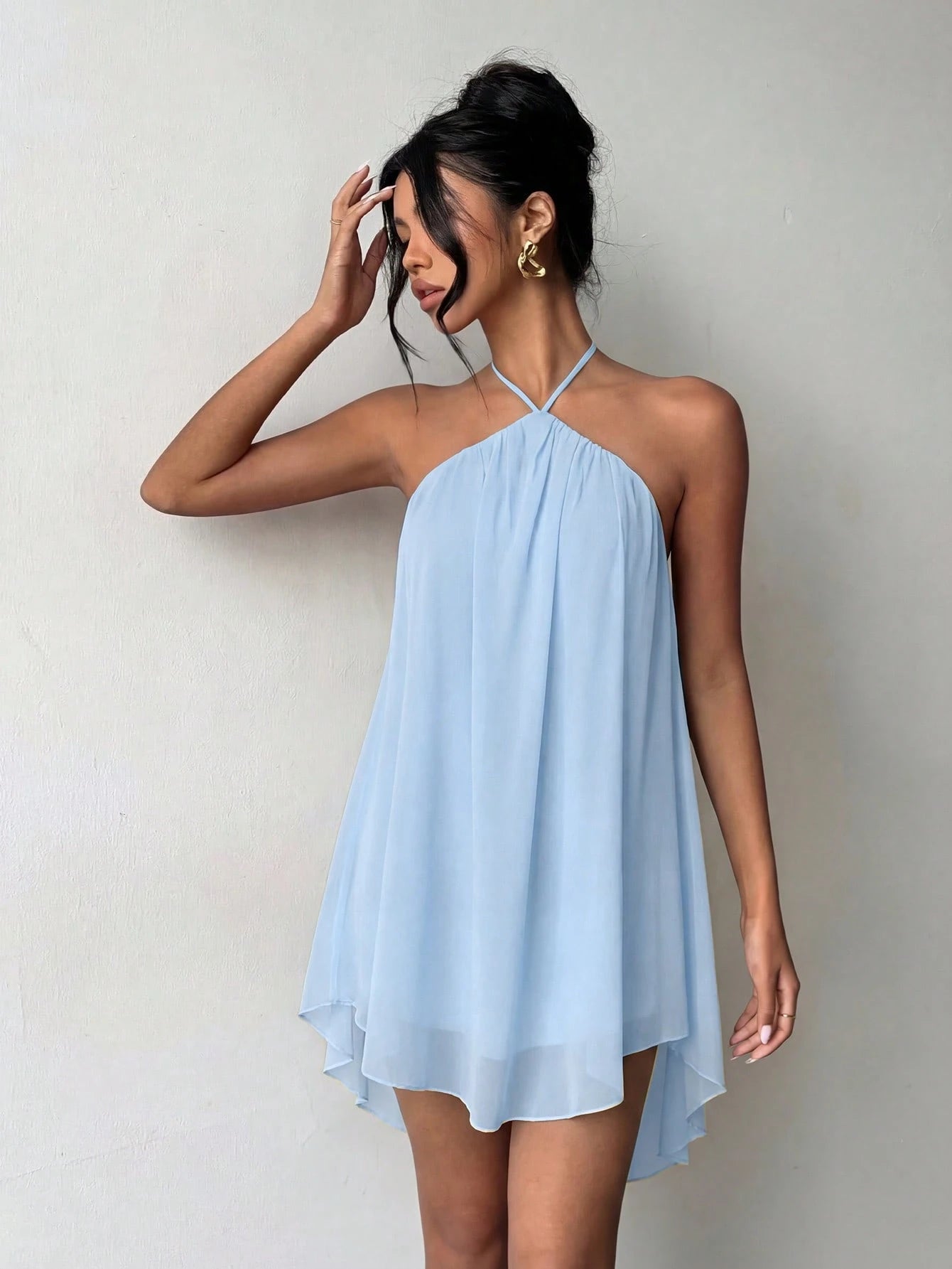 Pink Casual Sexy Chic Halter Backless Chiffon Dress With Asymmetrical Hem Party Elegant - image 9