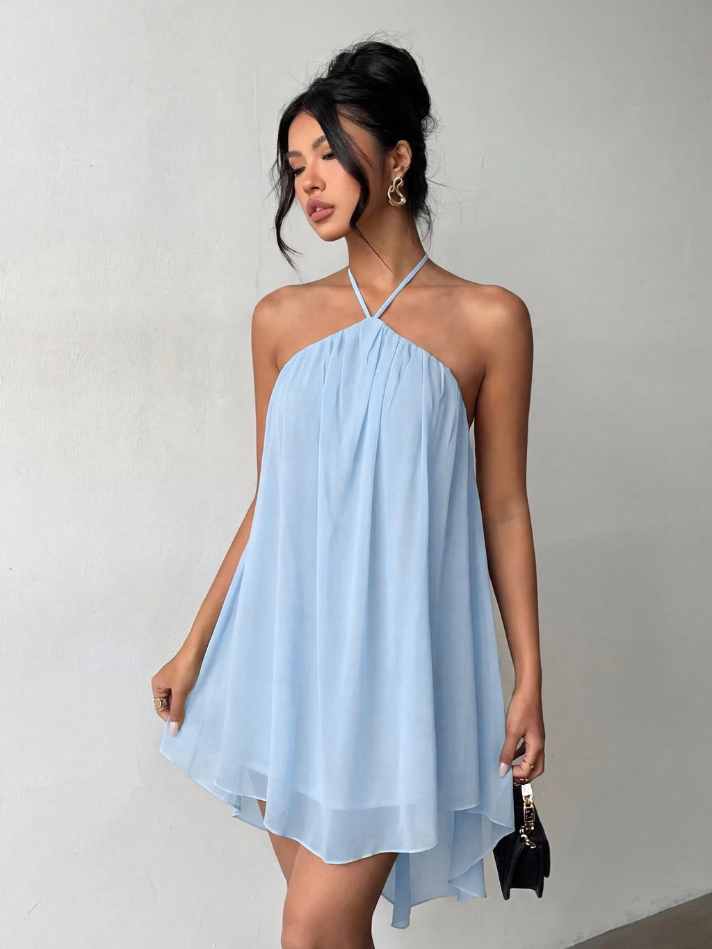 Pink Casual Sexy Chic Halter Backless Chiffon Dress With Asymmetrical Hem Party Elegant - image 15