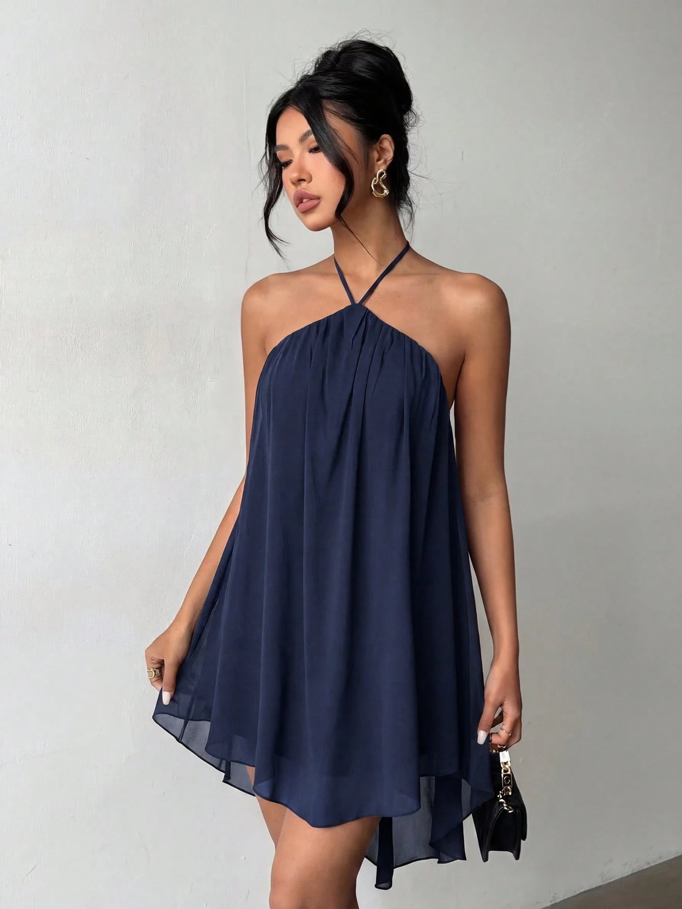 Pink Casual Sexy Chic Halter Backless Chiffon Dress With Asymmetrical Hem Party Elegant - image 17