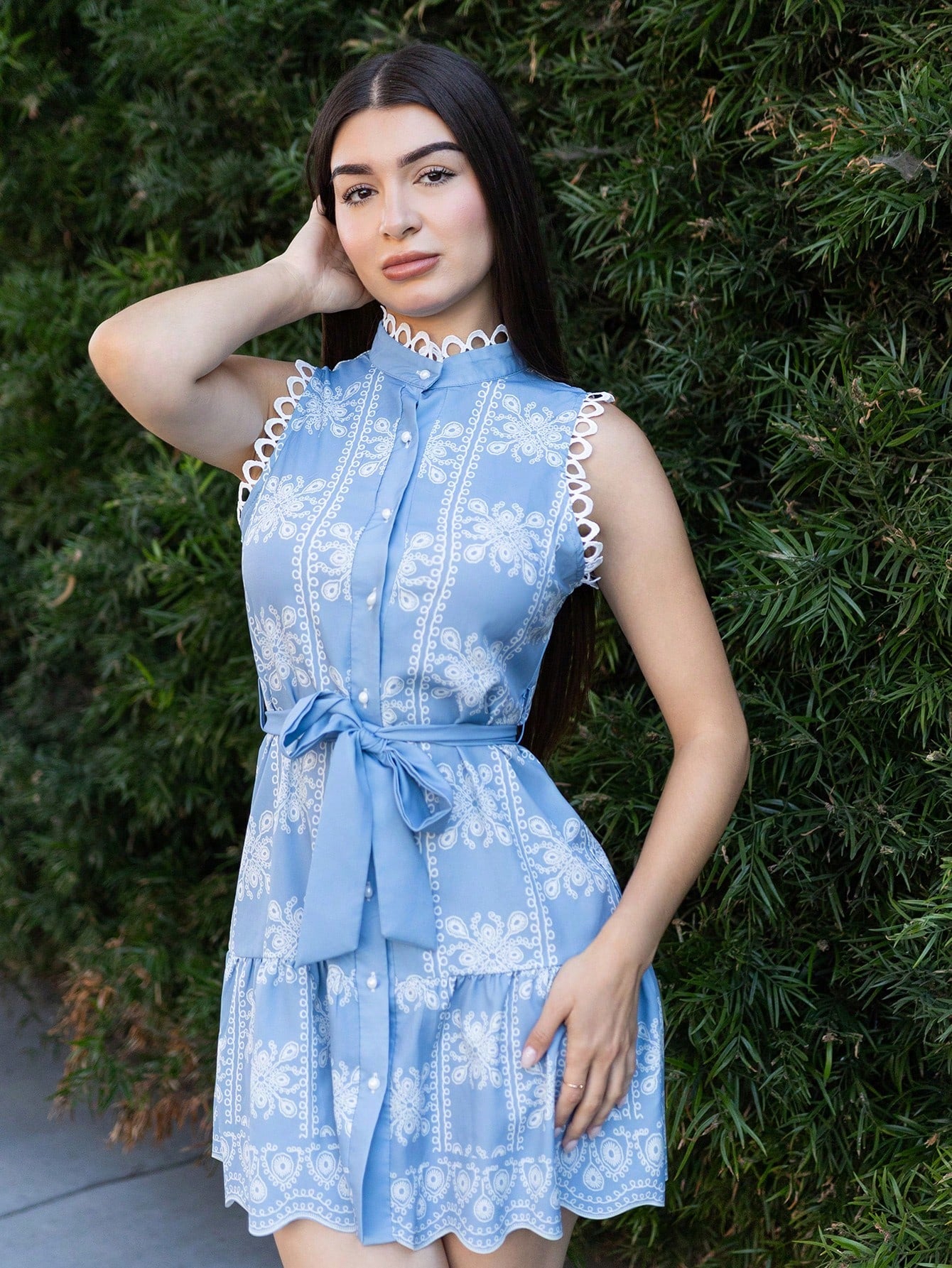 Andrea Bello Women's Women Clothes Sleeveless Single Breasted Floral Print Tie Waist Dress In Blue Casual - image 6