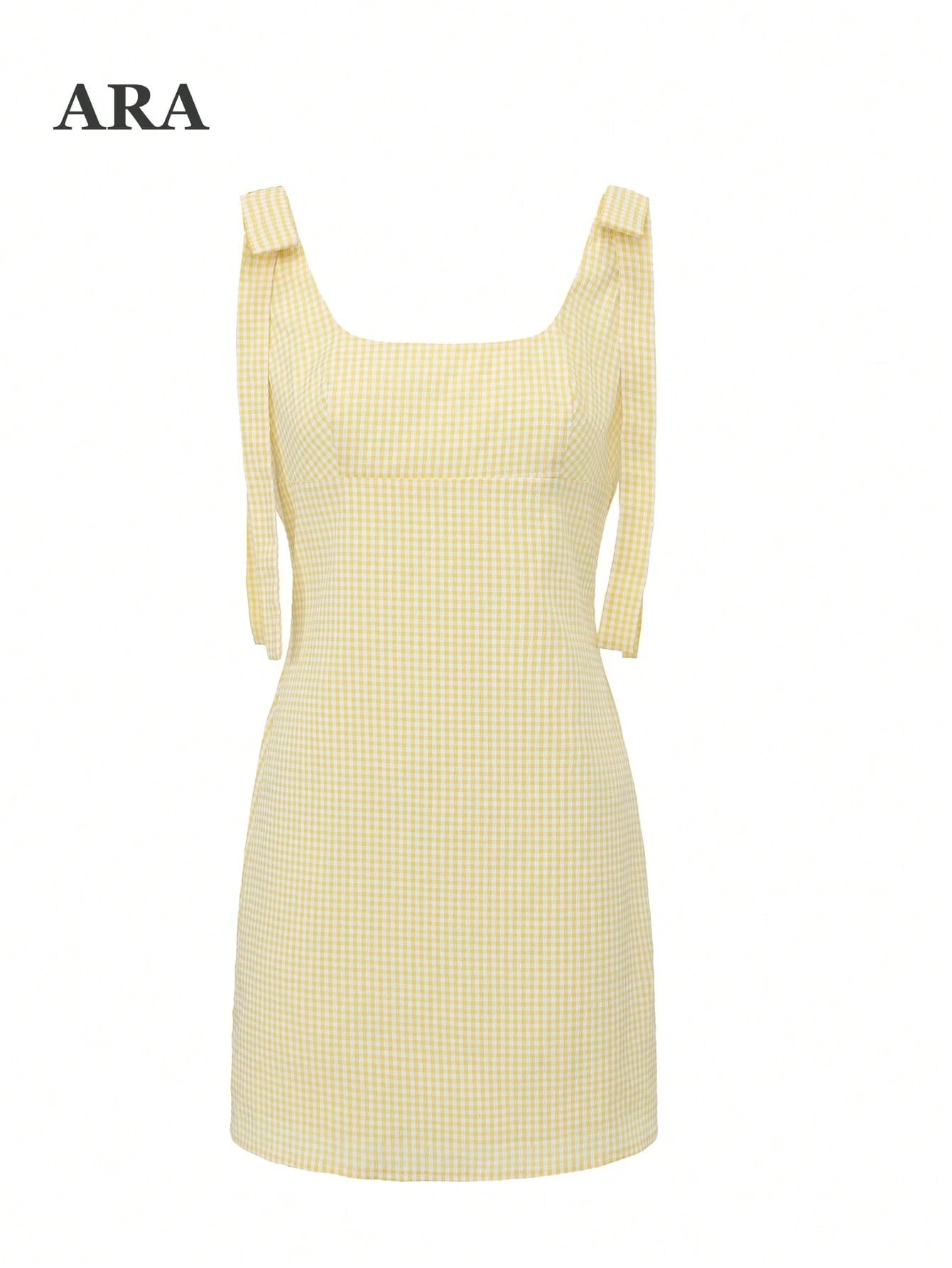ARA CHIC Women's Gingham Tie Strap Square Neck Mini Dress, V Back Zip