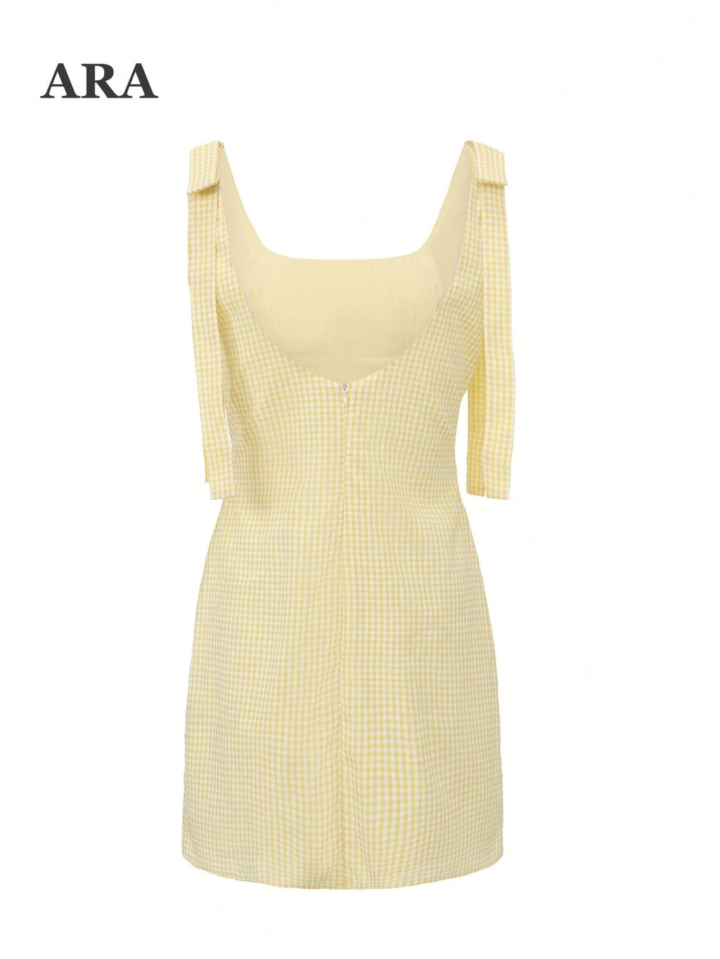 ARA CHIC Women's Gingham Tie Strap Square Neck Mini Dress, V Back Zip