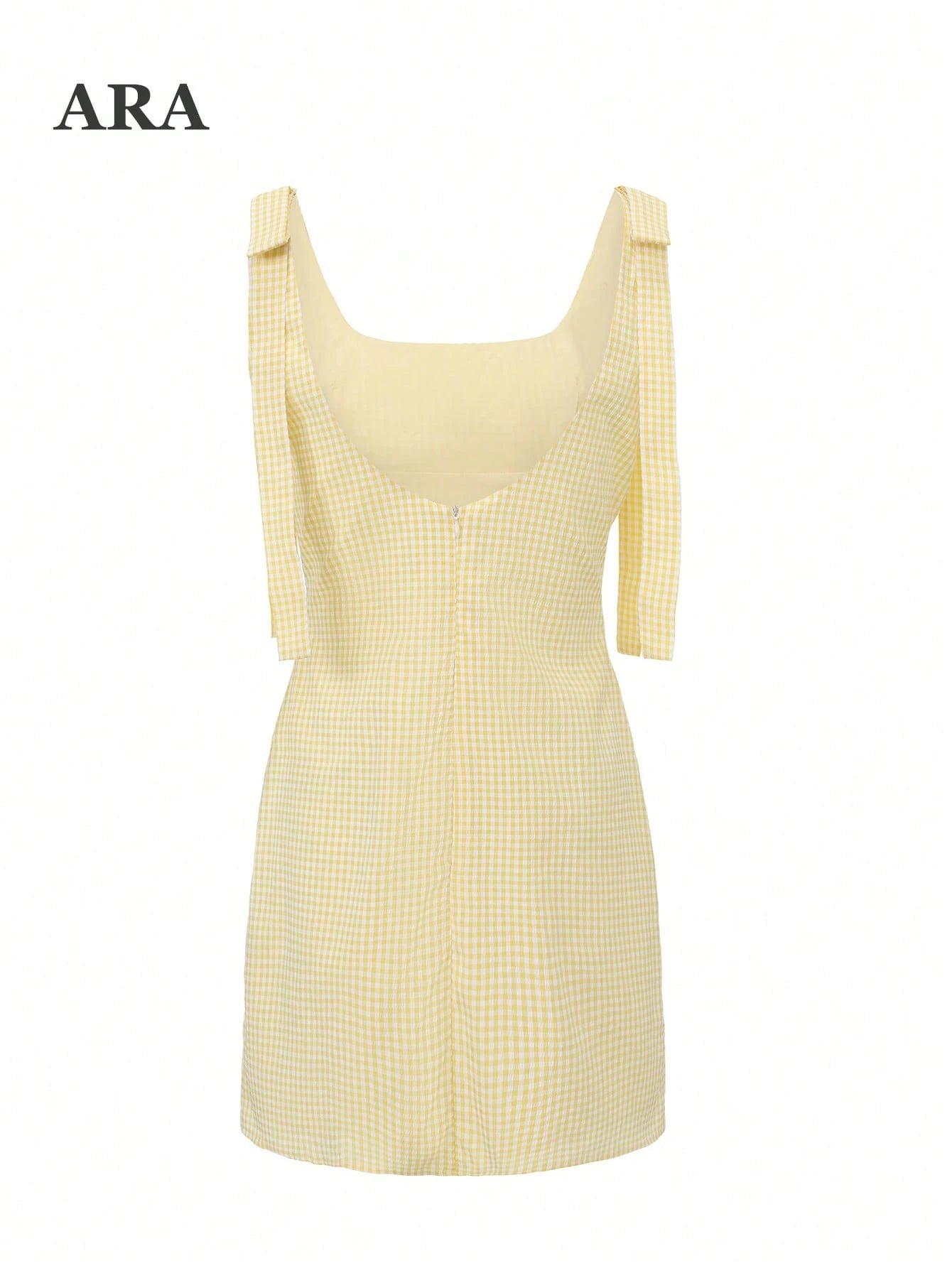 ARA CHIC Women's Gingham Tie Strap Square Neck Mini Dress, V Back Zip