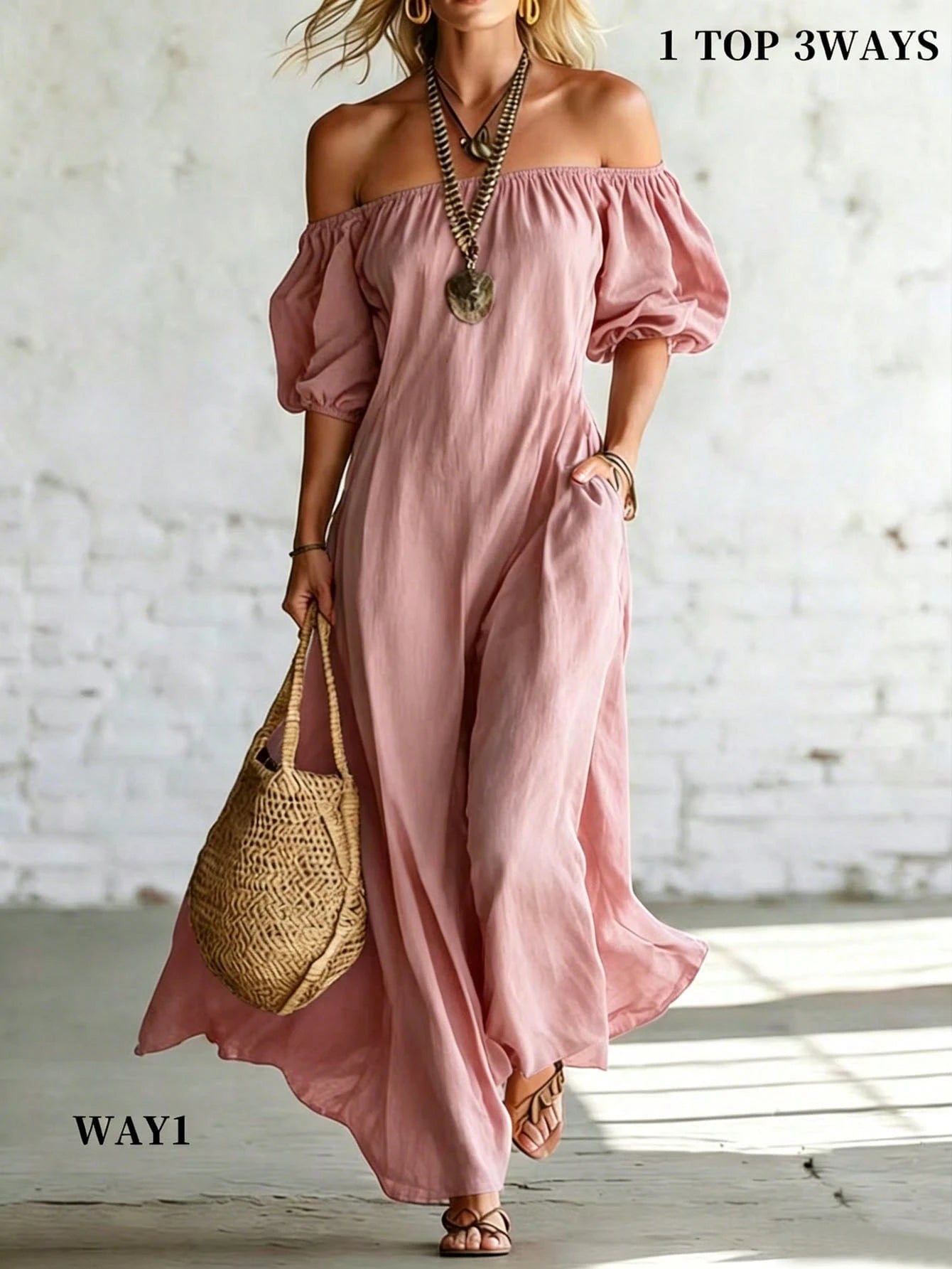 Holidaya Women's Vacation Casual Solid Color Off-Shoulder Dress