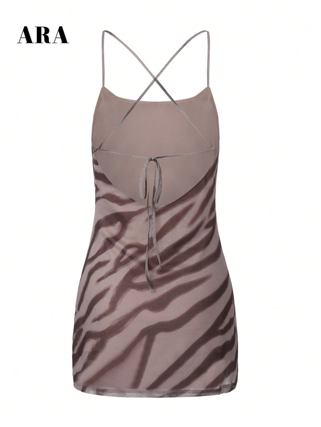 ARA CHIC Women's Vintage Zebra Print Lace-Up Tank Dress, Low Back