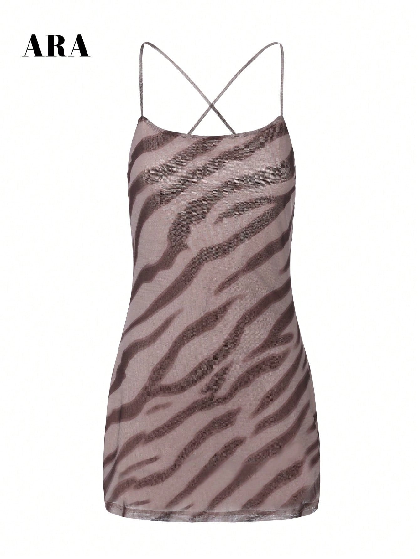 ARA CHIC Women's Vintage Zebra Print Lace-Up Tank Dress, Low Back