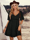 LanaWest Women's Vintage Boho Army Green V-Neck Hollow Crochet