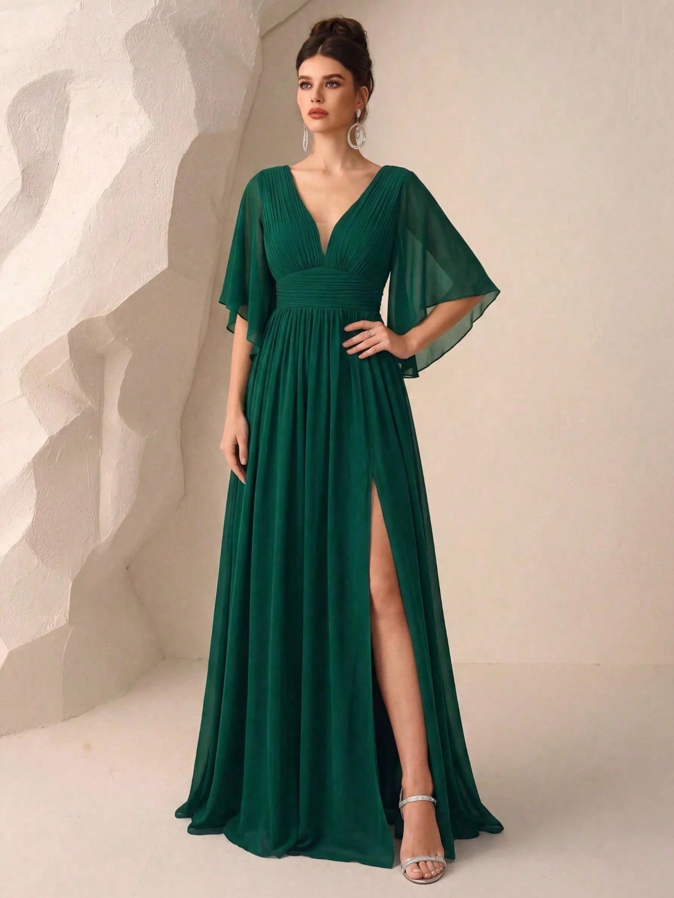 Butterfly Sleeve Split Thigh Chiffon Bridesmaid Dress Elegant Dress, Bride Dress Wedding - image 11