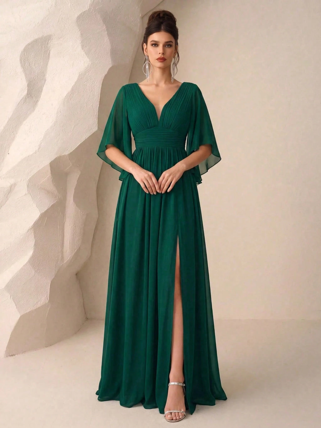 Butterfly Sleeve Split Thigh Chiffon Bridesmaid Dress Elegant Dress, Bride Dress Wedding - image 12