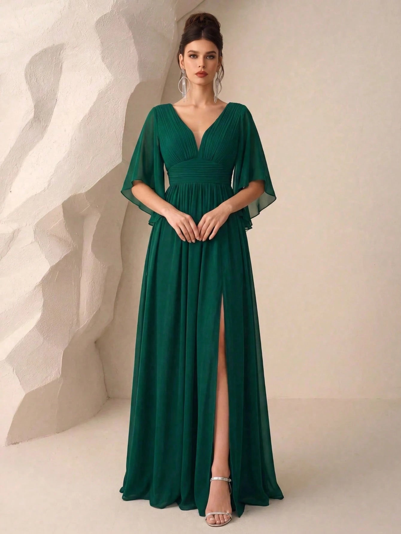Butterfly Sleeve Split Thigh Chiffon Bridesmaid Dress Elegant Dress, Bride Dress Wedding - image 12