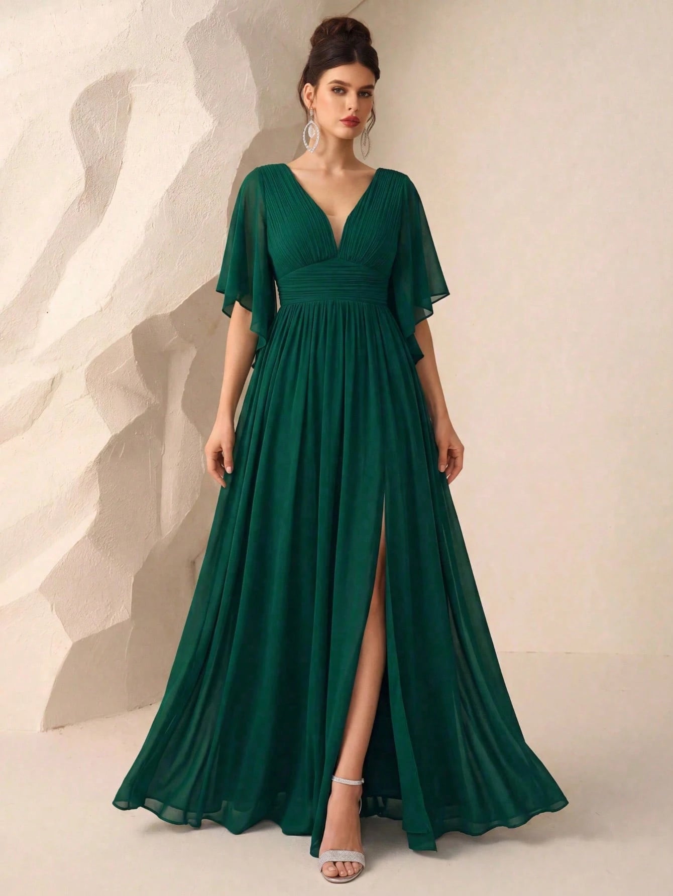 Butterfly Sleeve Split Thigh Chiffon Bridesmaid Dress Elegant Dress, Bride Dress Wedding - image 8