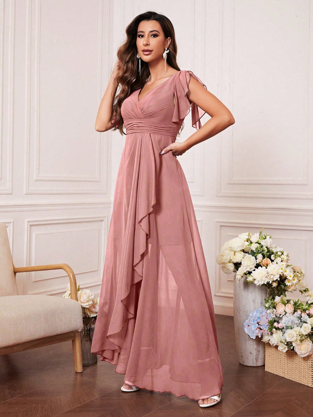 UNITHORSE Butterfly Sleeve Ruched Bust Ruffle Waist Tulle Bridesmaid Dress Elegant Dress Wedding - image 13