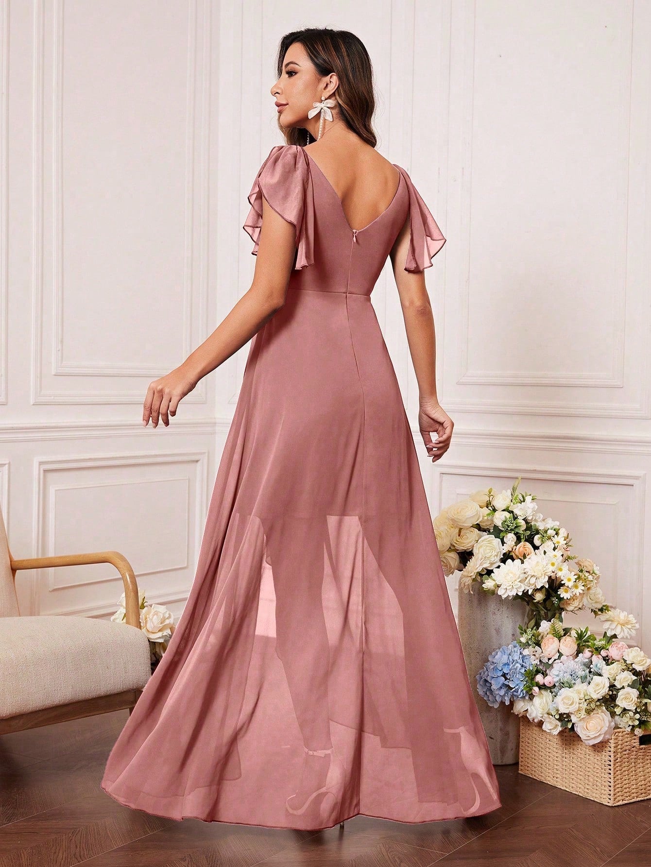 UNITHORSE Butterfly Sleeve Ruched Bust Ruffle Waist Tulle Bridesmaid Dress Elegant Dress Wedding - image 14